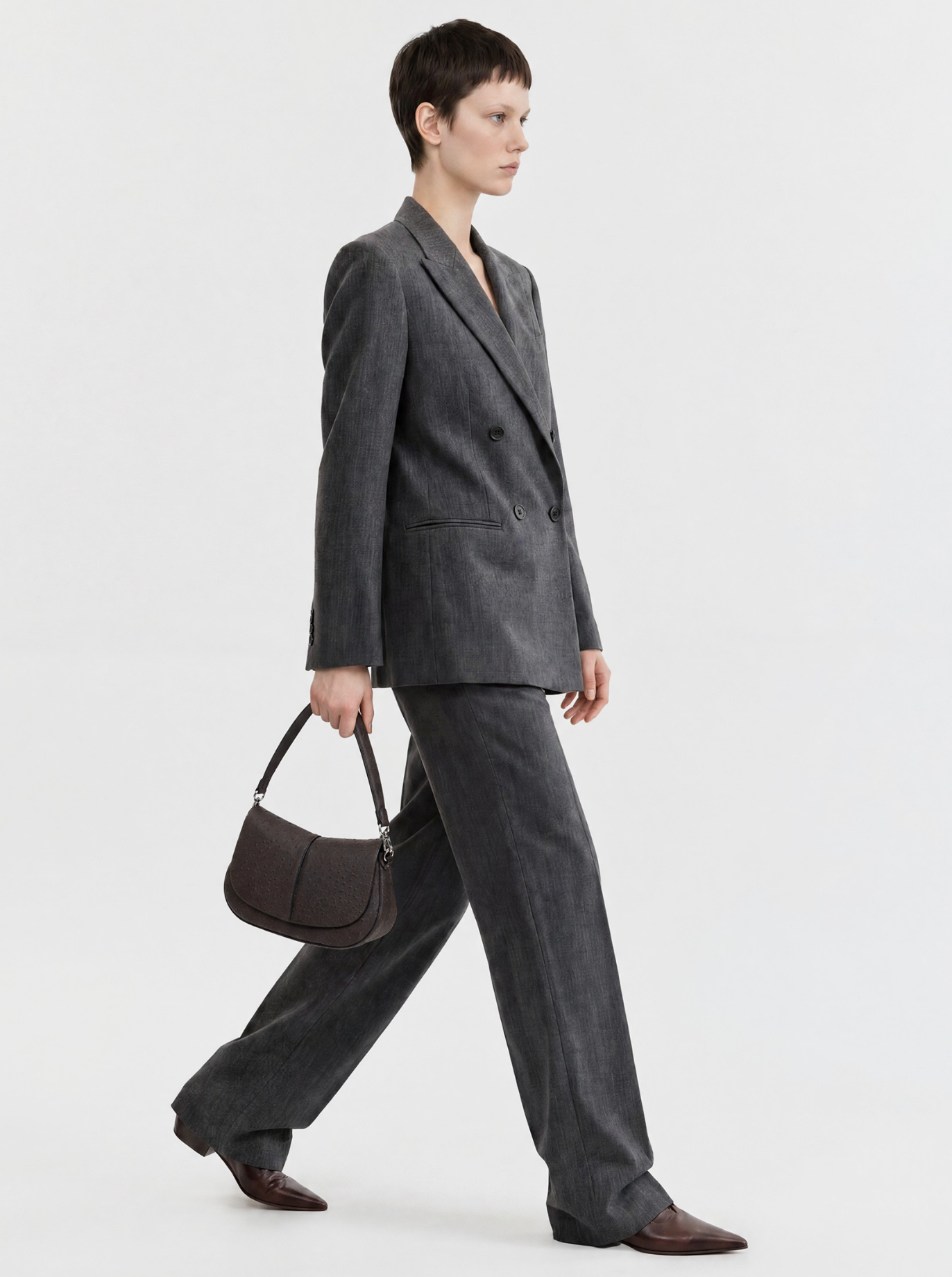 Gianni Chiarini Helena Round Flap Ostrich Print Crossbody in Espresso - Big Bag NY