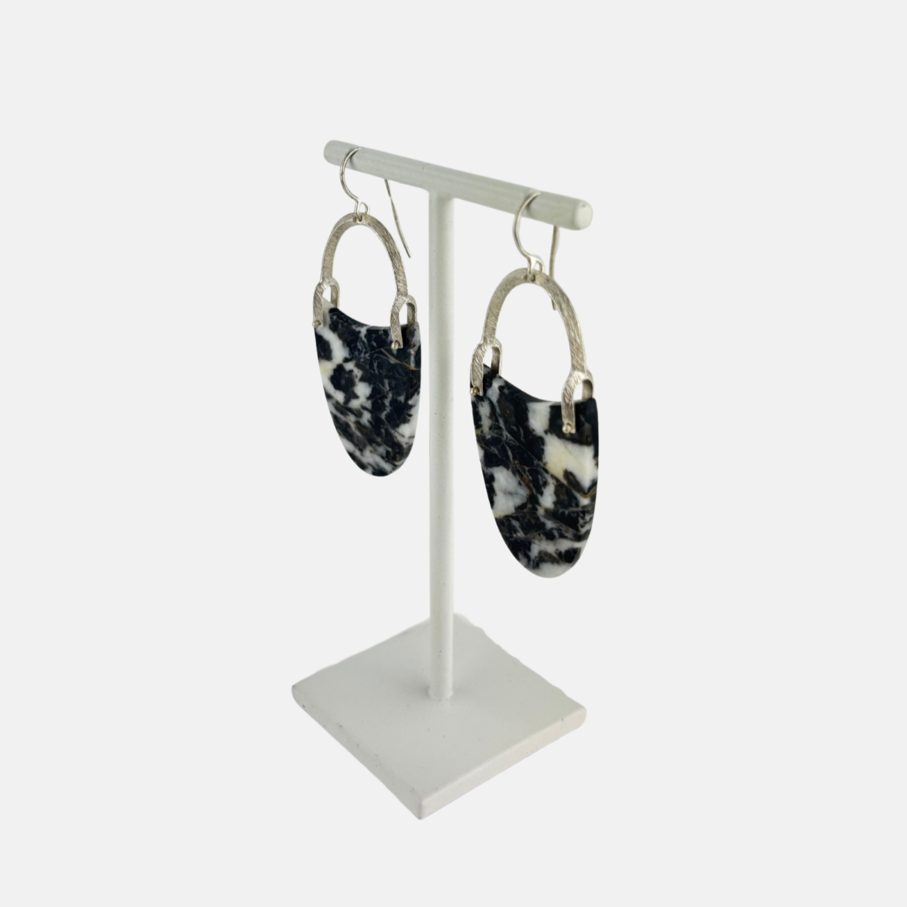 Silver Double Bridle Drop Earrings in Zebra Jasper - Big Bag NY