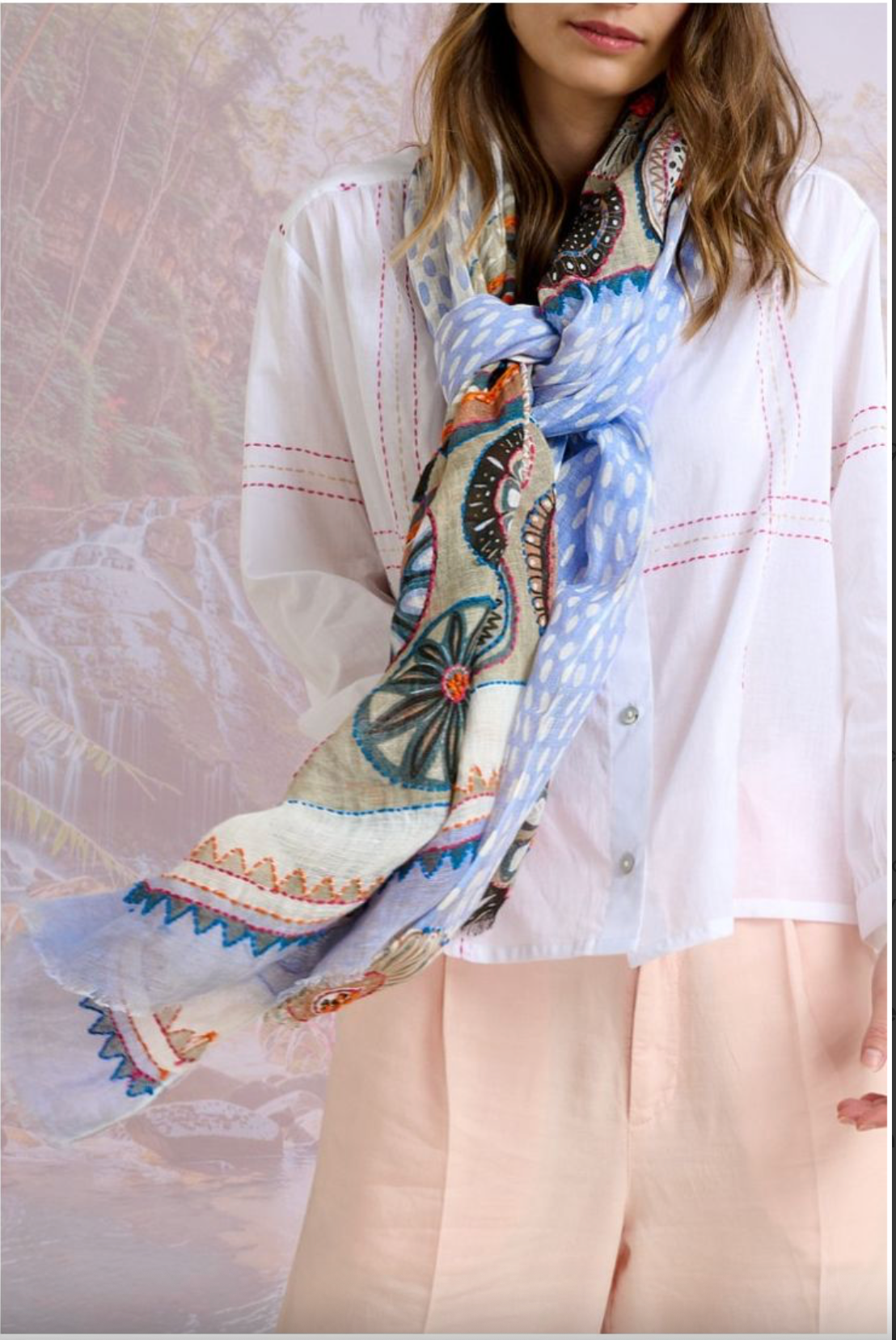 Storiatipic Athena Linen Scarf Bleuet - Big Bag NY
