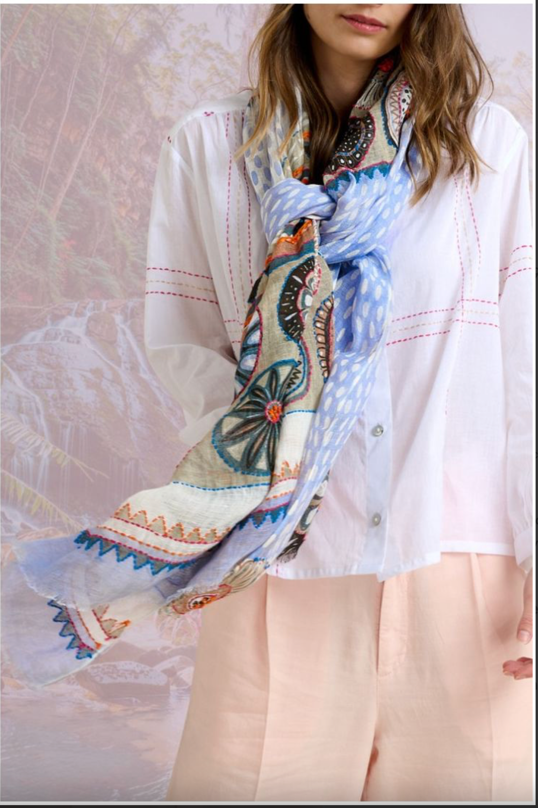 Storiatipic Athena Linen Scarf Bleuet - Big Bag NY