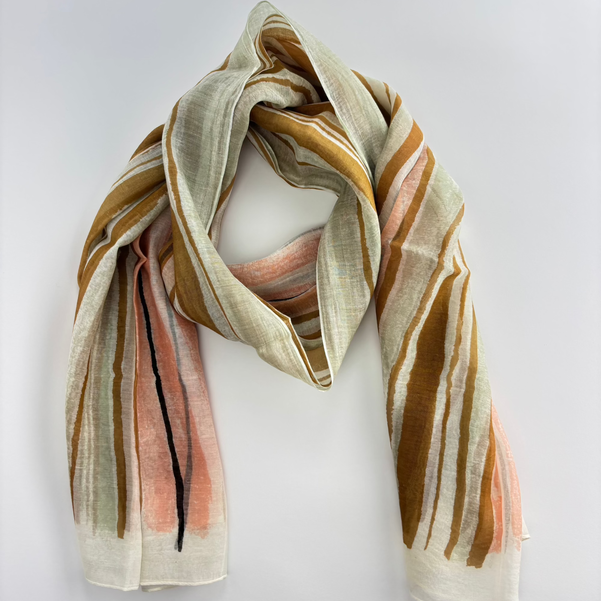Striped Silk Blend Scarf - Big Bag NY