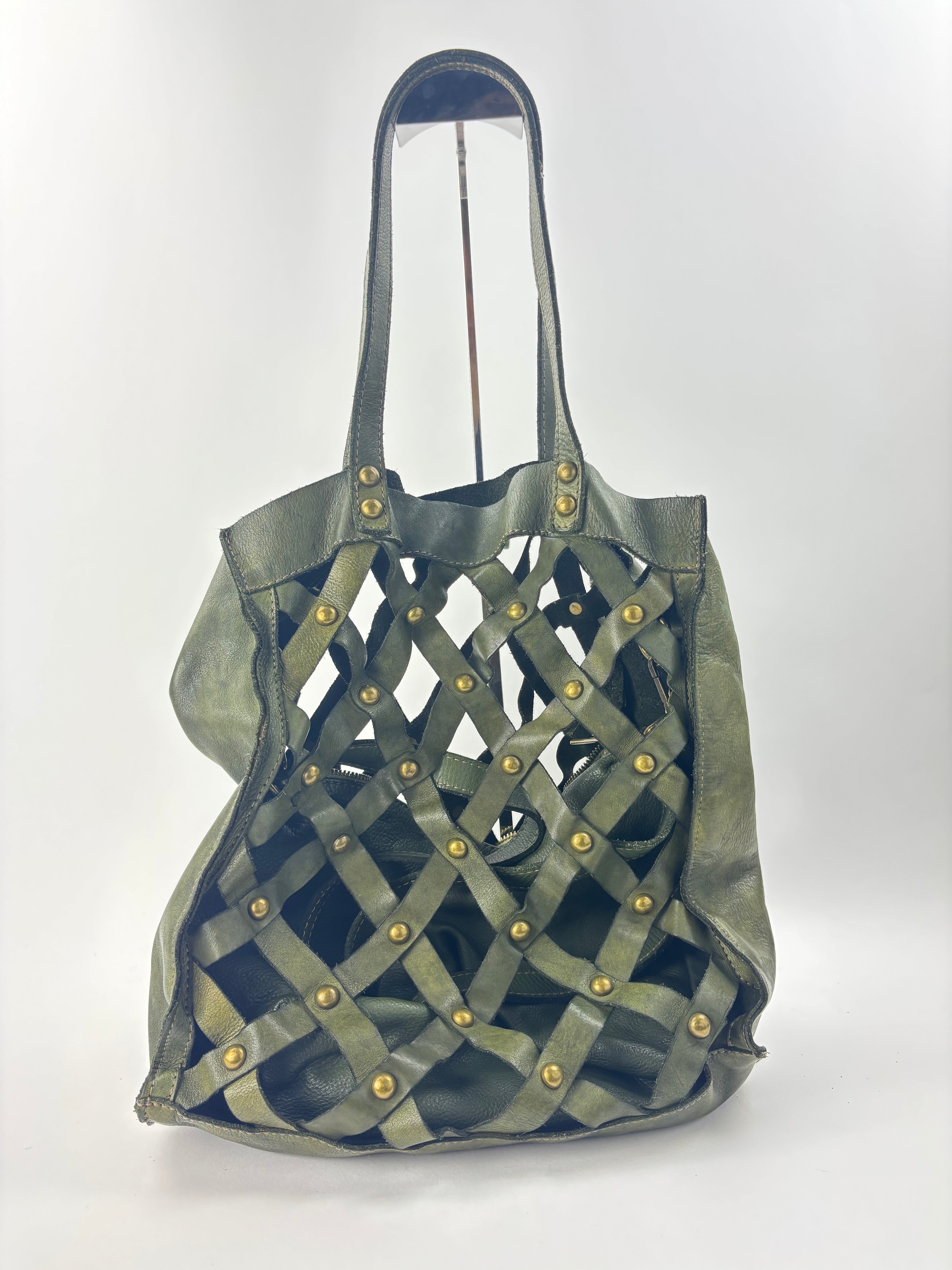 Studded Crossbody Shoulder Bag Green - Big Bag NY