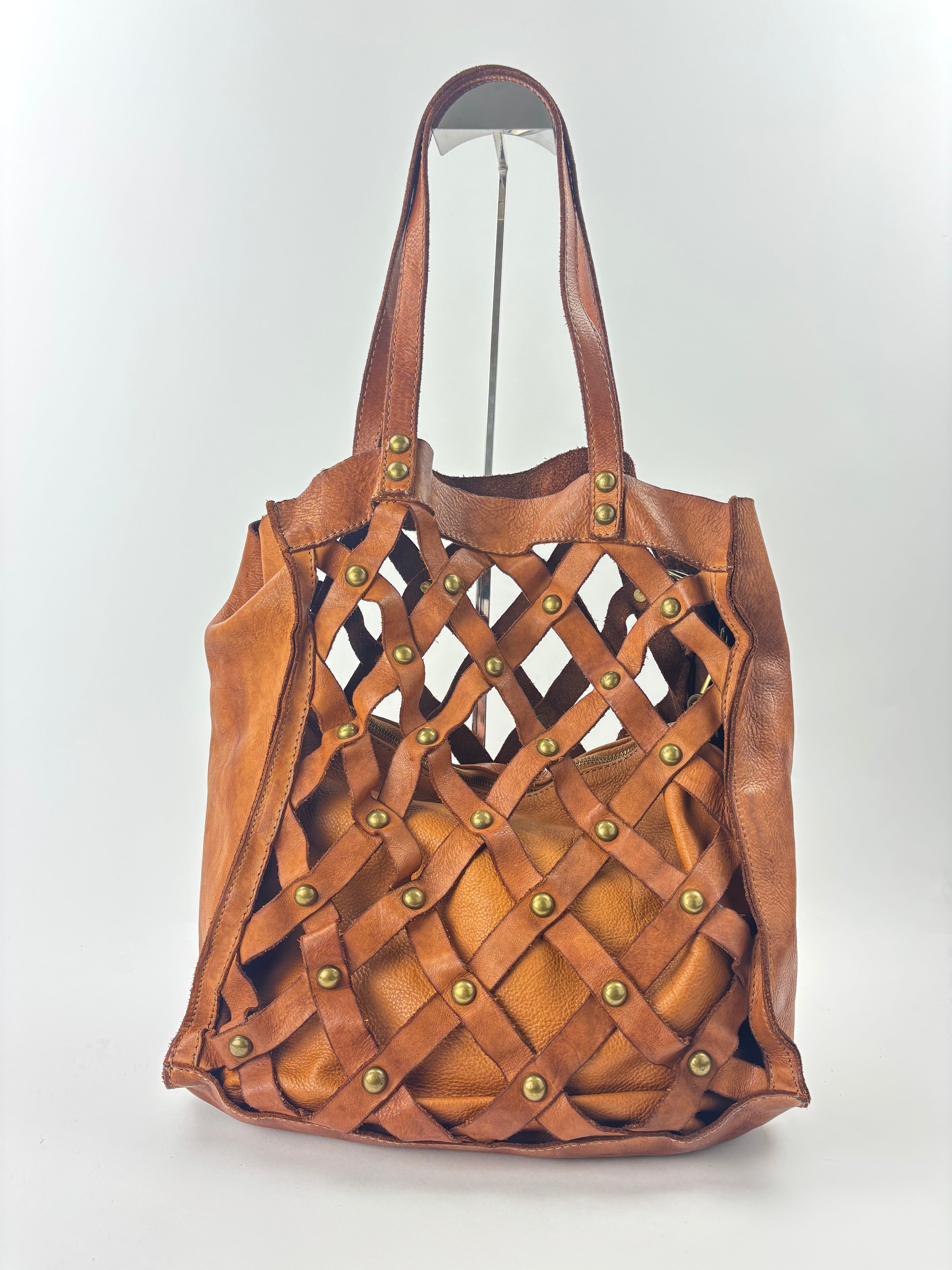 Studded Crossbody Shoulder Bag Orange - Big Bag NY