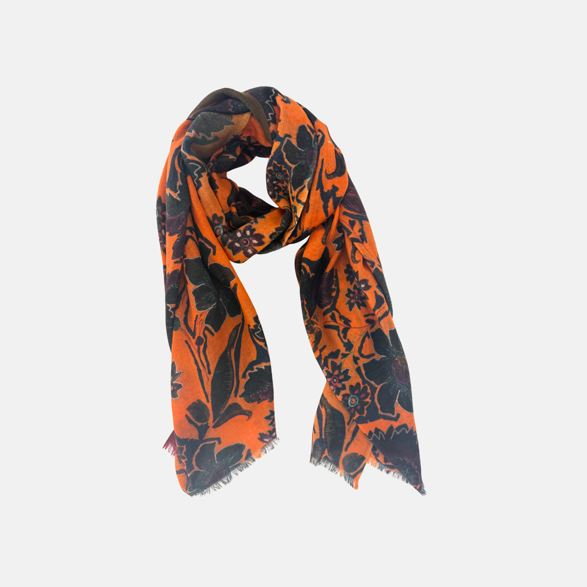 Tara Blanca Orange Jungle Florals Scarf - Big Bag NY