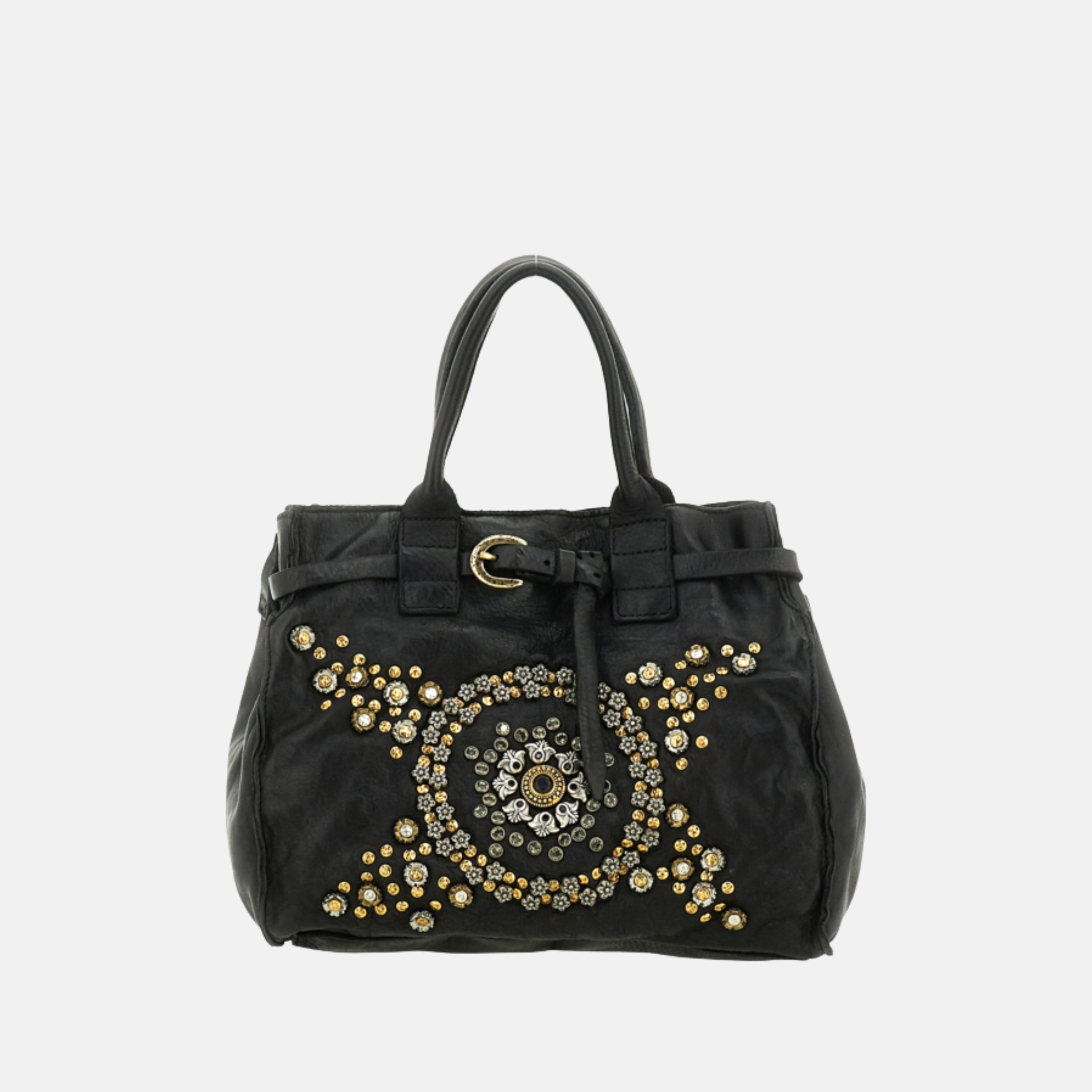 Campomaggi ROSSELLA Studded Top Handle Tote in Black - Big Bag NY