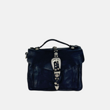 Campomaggi PORZIA Small Black Satchel Bag with Silver Flower Studs - Big Bag NY