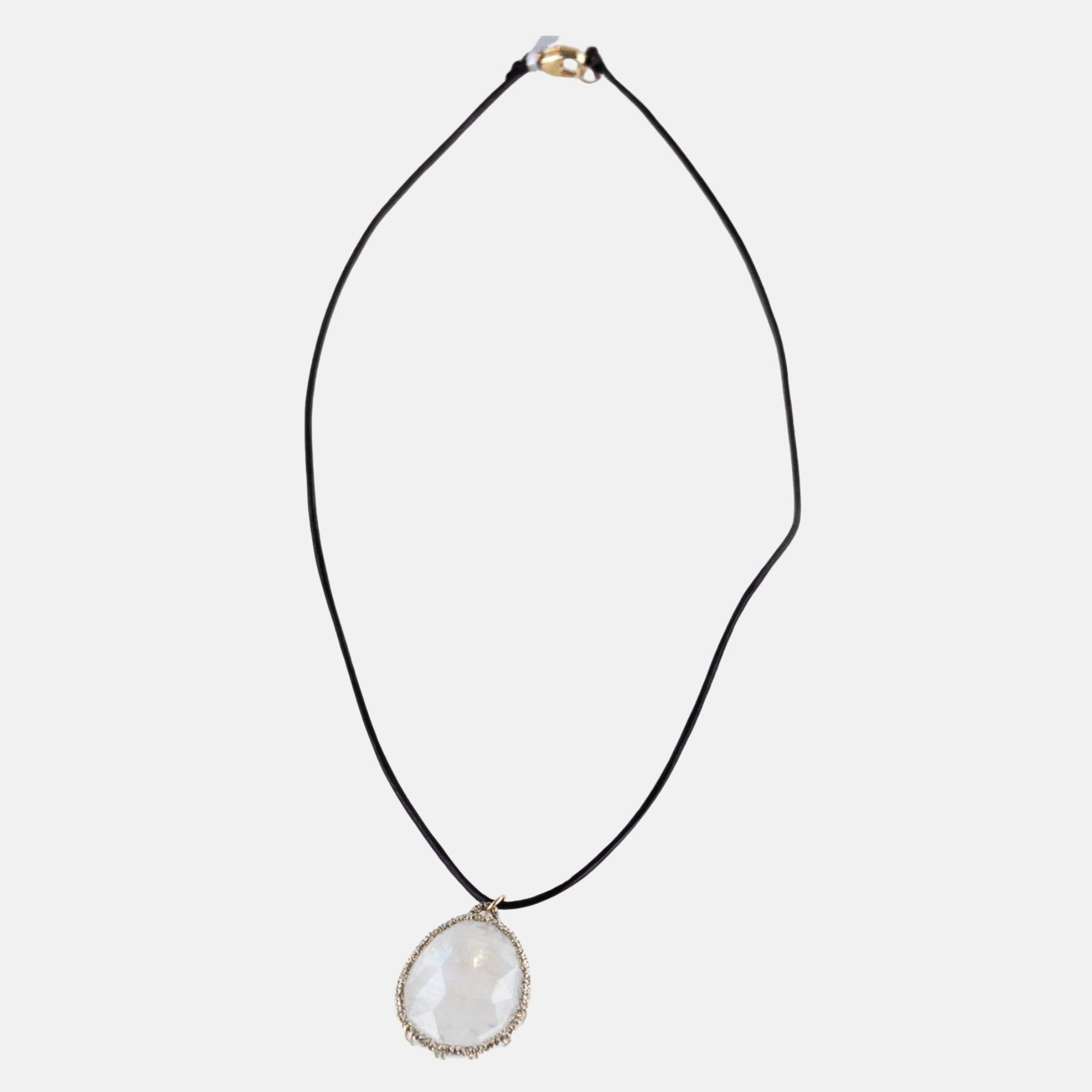 Danielle Welmond Rainbow Moonstone on Leather Pendant - Big Bag NY
