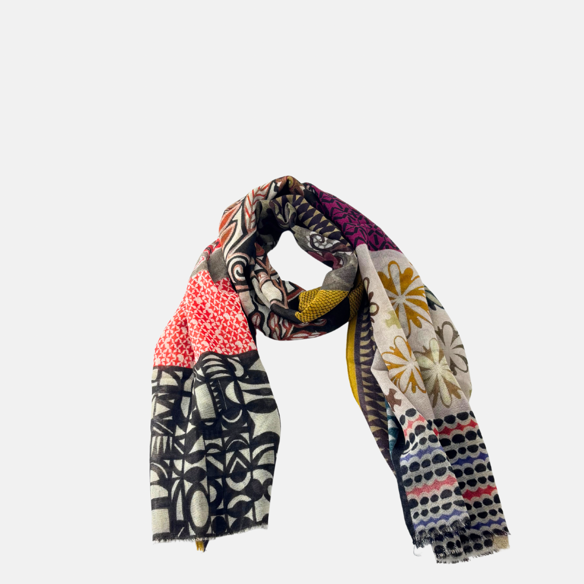 Mixed Print with Florals Wool Scarf