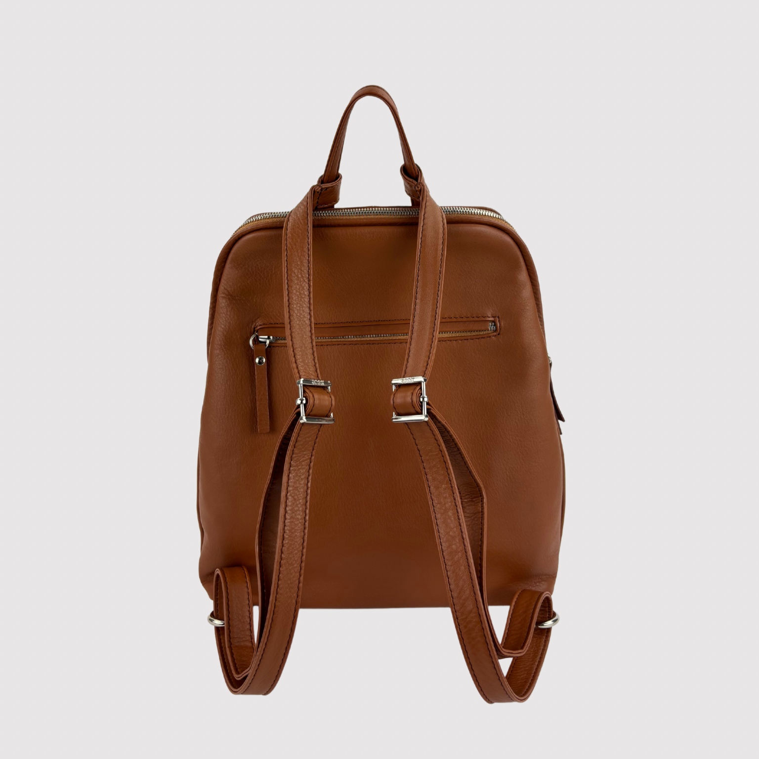 double buckle leather backpack Double Zip Leather Backpack