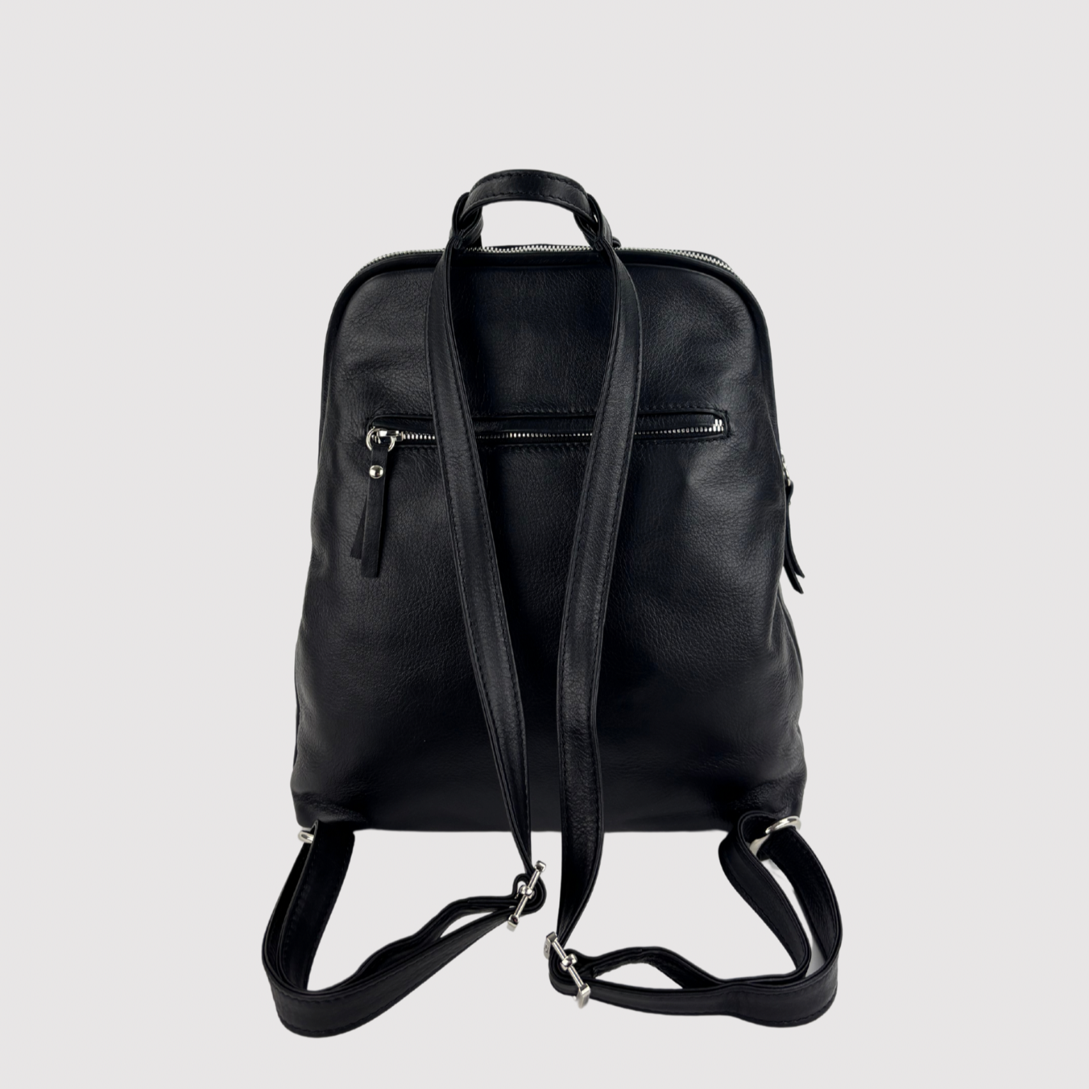 black leather backpack zip Double Zip Leather Backpack