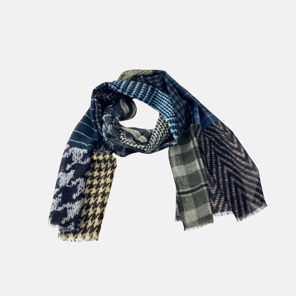Mixed Print Houndstooth Wool Scarf