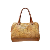 VLD Medium Leather Treated Leather Satchel Floral Design