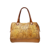 VLD Medium Leather Treated Leather Satchel Floral Design