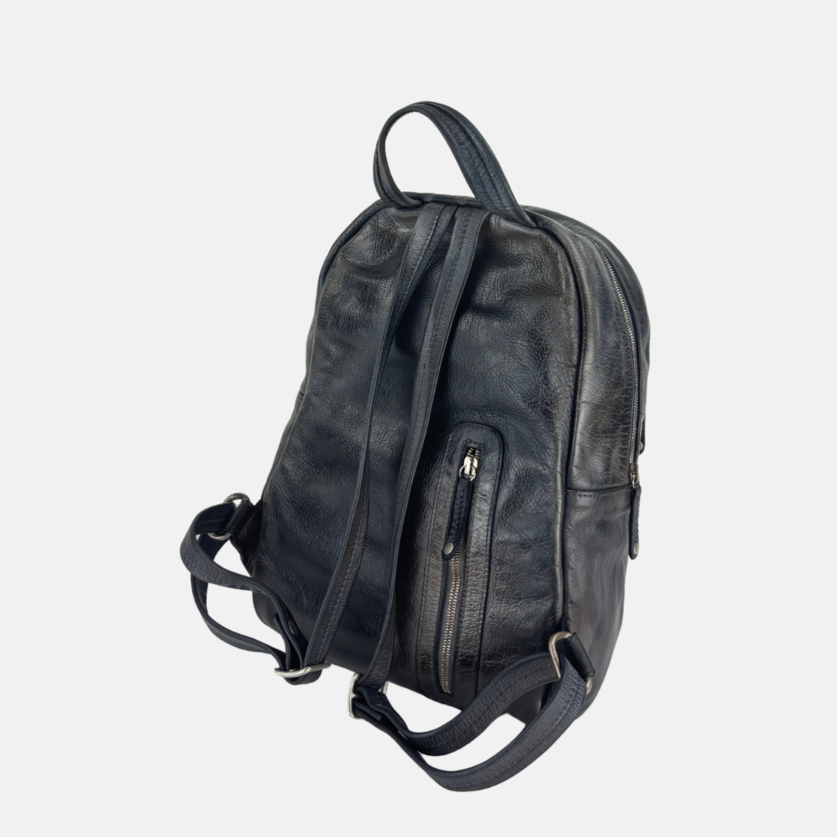black big leather backpack VLD Darling Scratch Leather Backpack in Black