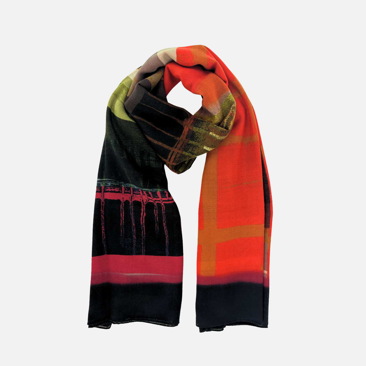 Vert Lago Abstract Red Wool Long Scarf - Big Bag NY 5