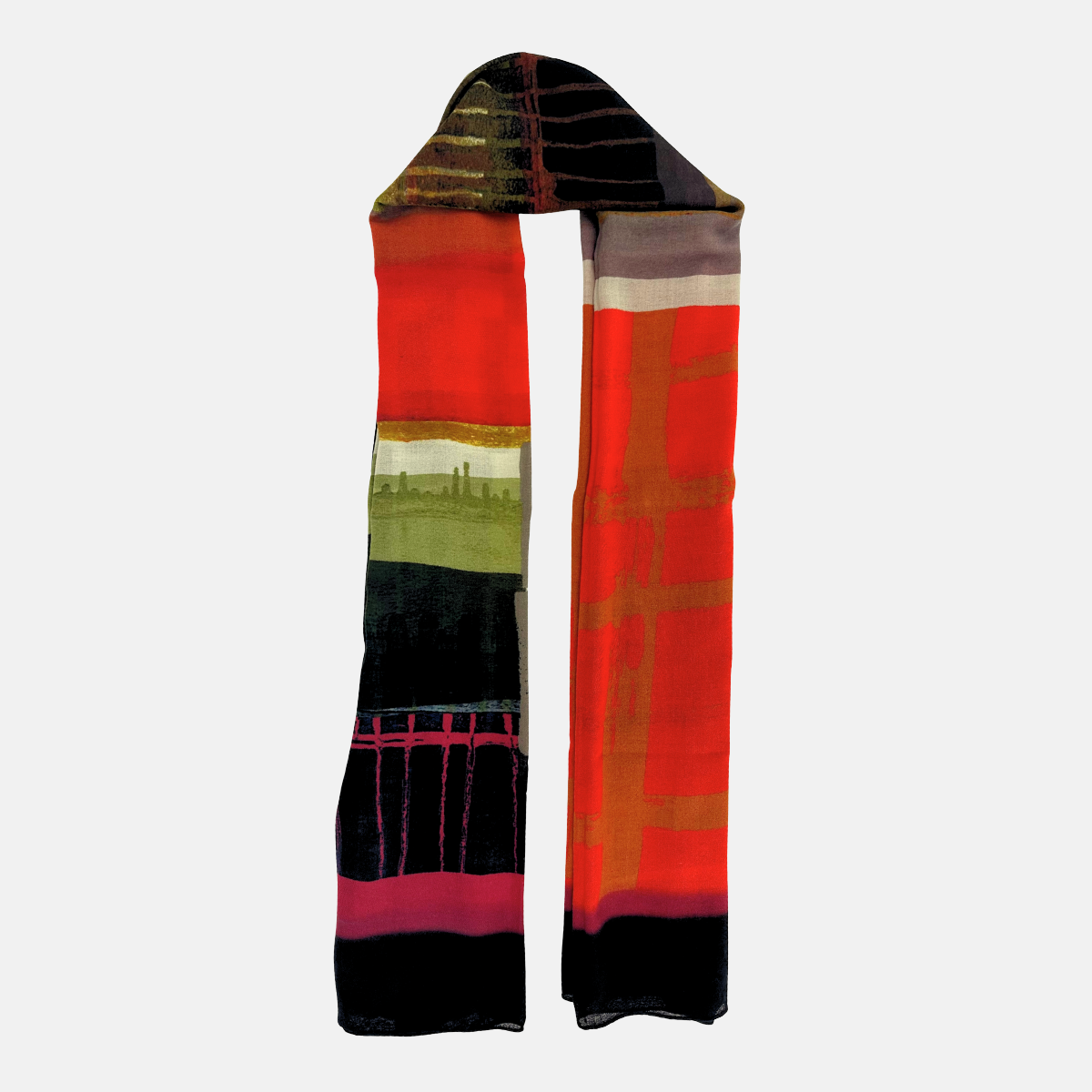 Vert Lago Abstract Red Wool Long Scarf - Big Bag NY