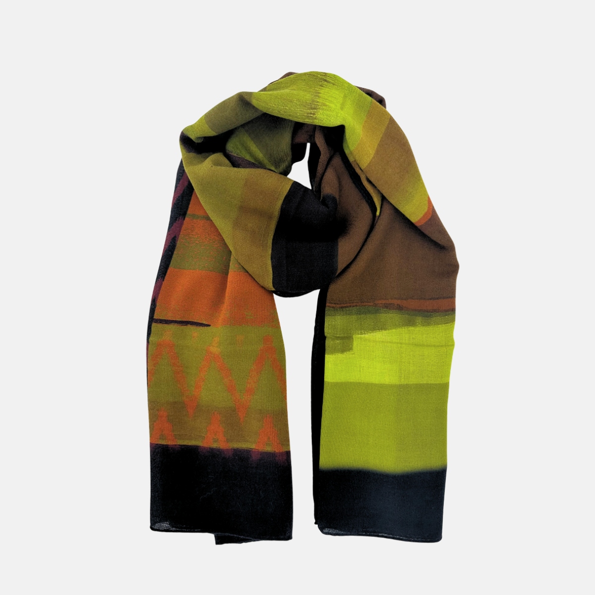 Vert Lago Abstract Yellow Wool Long Scarf - Big Bag NY