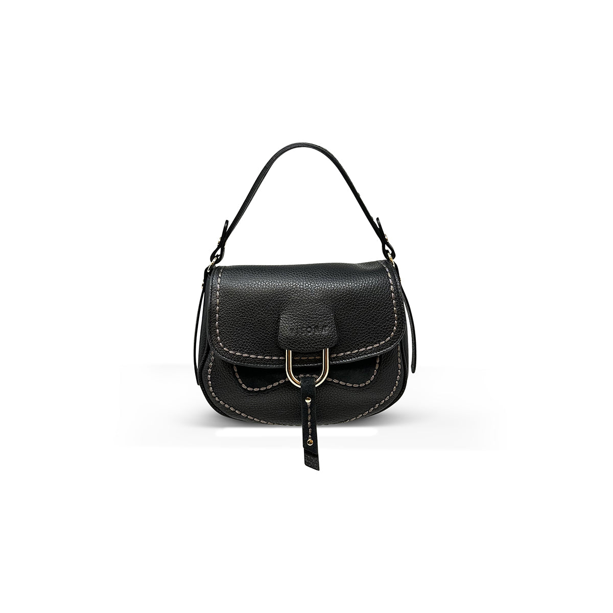 Plinio Visona Small Crossbody Saddlebag in Black - Big Bag NY