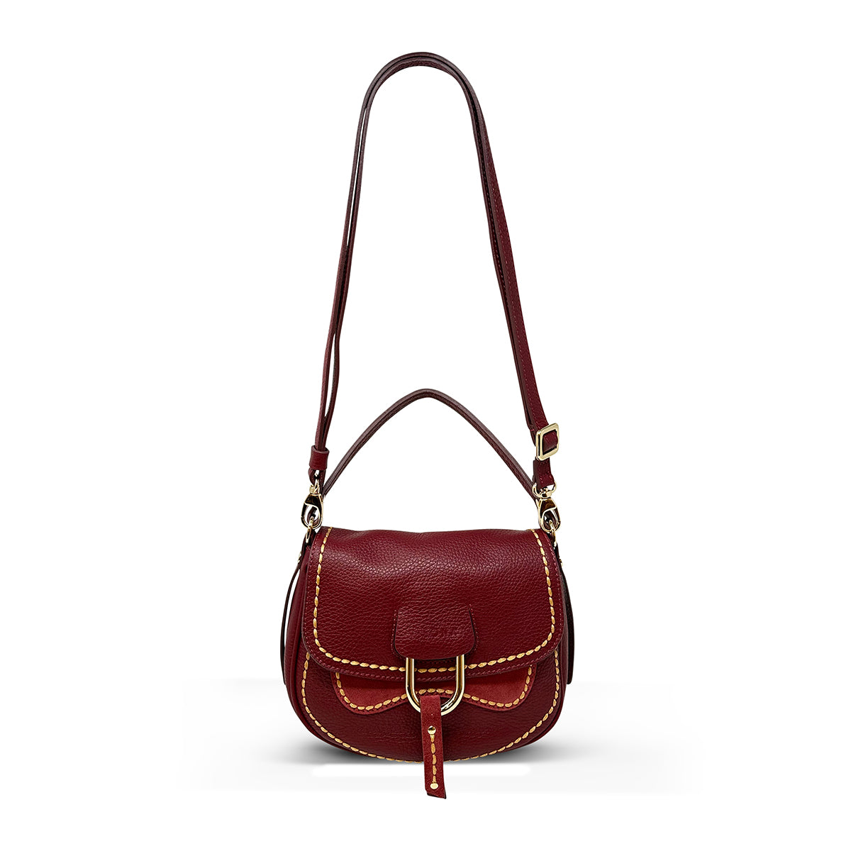 Plinio Visona Small Crossbody Saddlebag in Burgundy - Big Bag NY