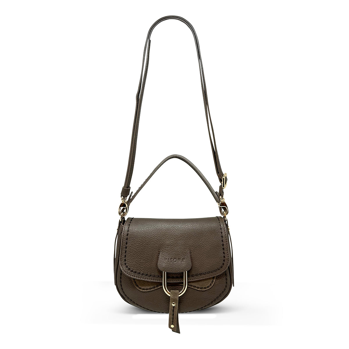 Plinio Visona Small Crossbody Saddlebag in Wenge - Big Bag NY