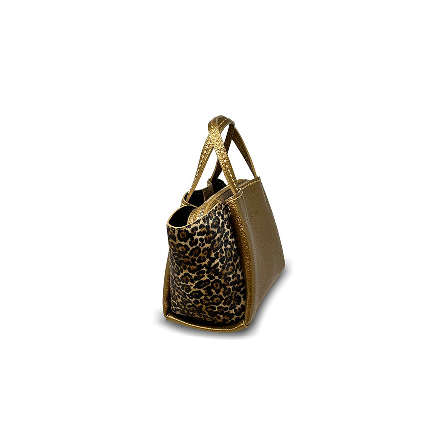 Mini Tote in Gold with Leopard Strap