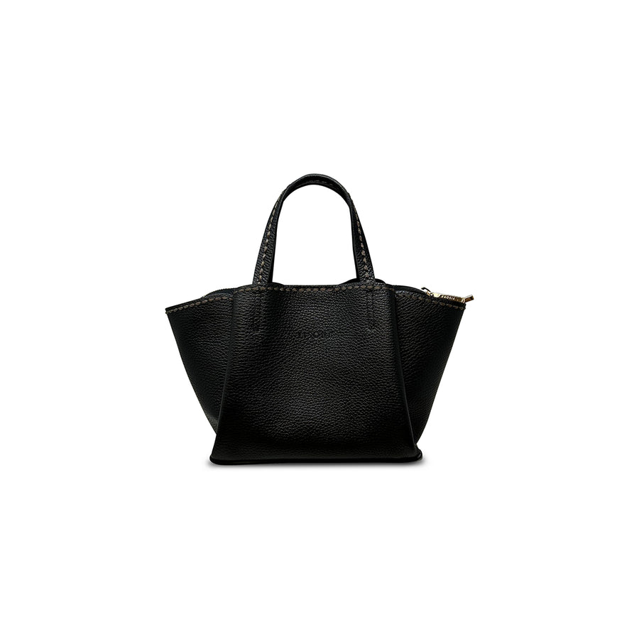 Visona Mini Tote in Black with Pony Strap