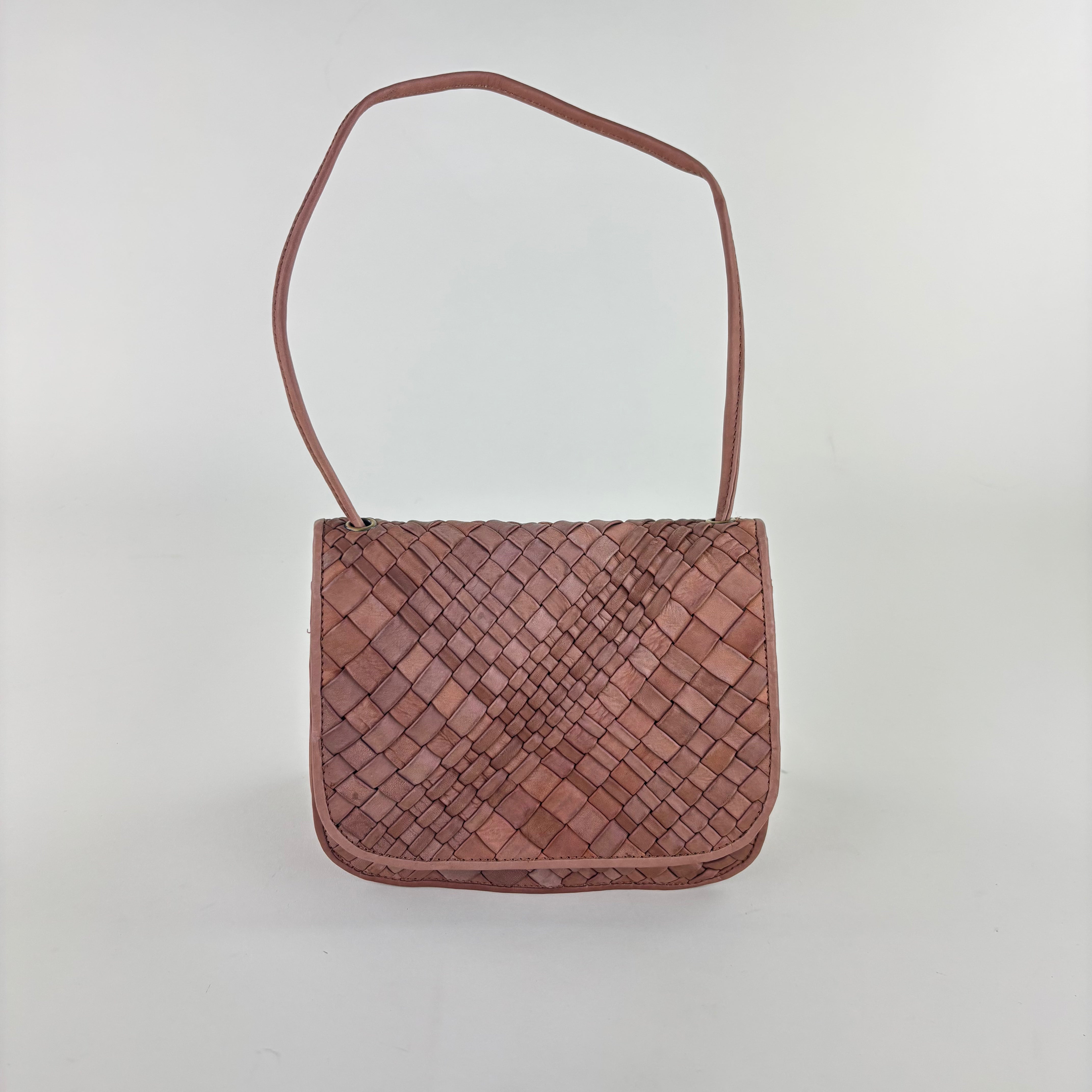 Visona Dream Woven Flap Crossbody Cognac - Big Bag NY