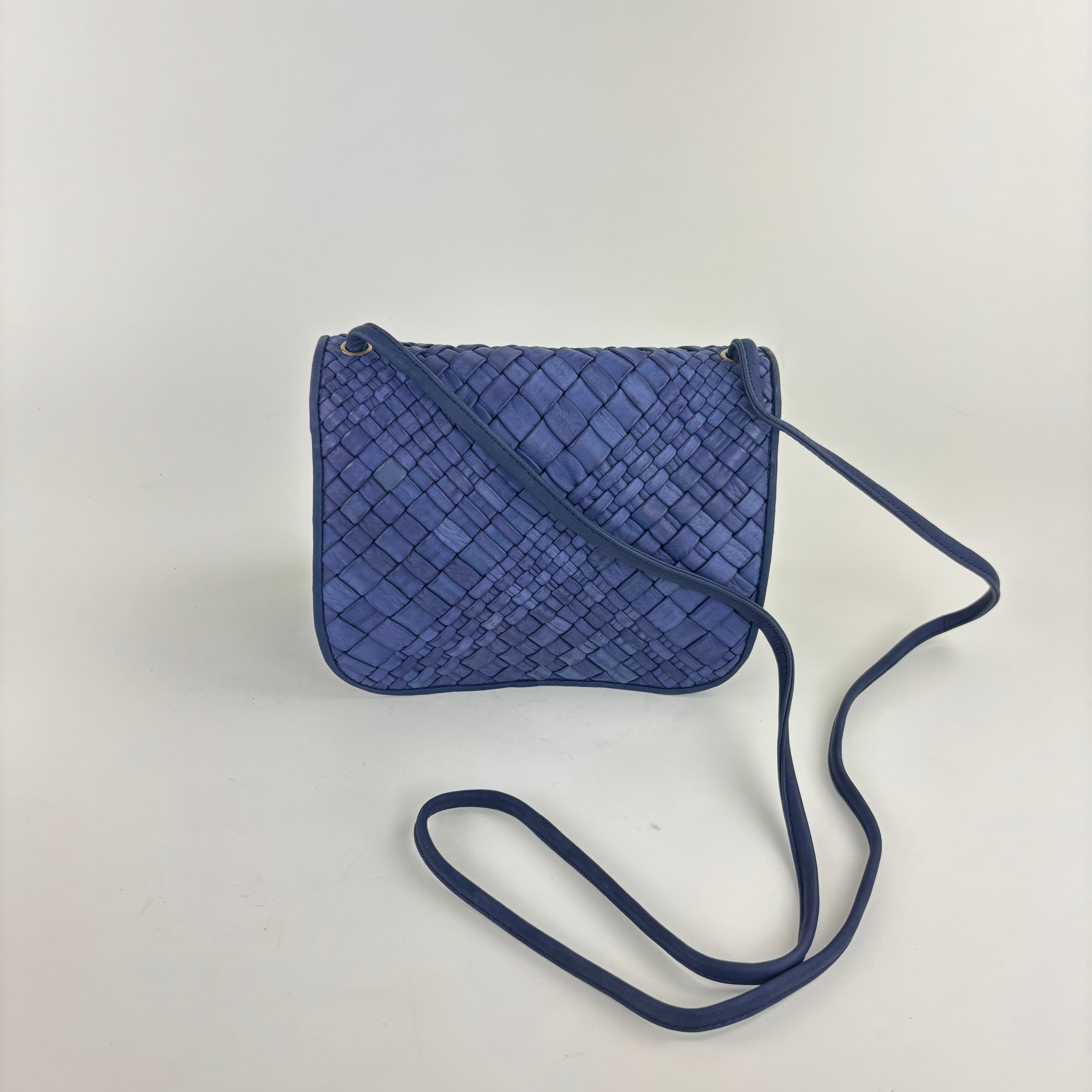 Visona Dream Woven Flap Crossbody Navy - Big Bag NY