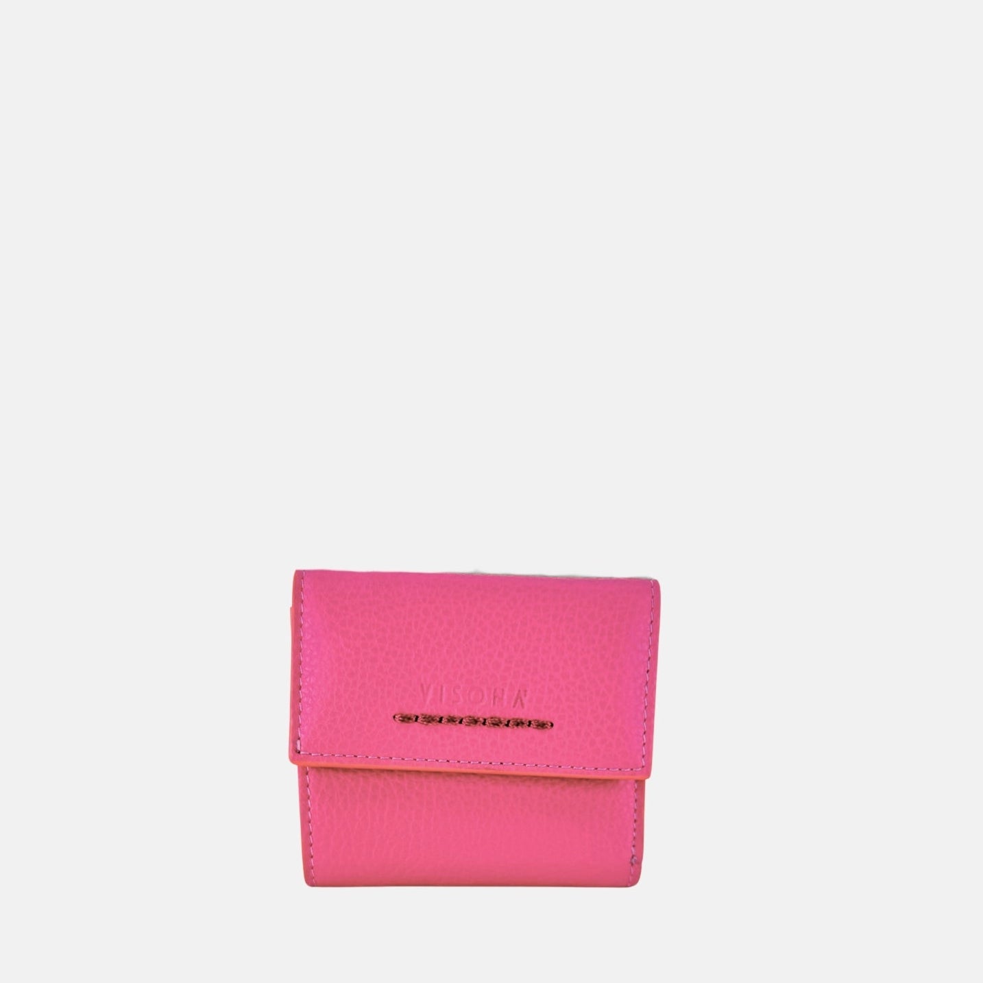 Visona Ultra Compact Trifold Wallet with Outside Zip Pocket in Magenta - Big Bag NY