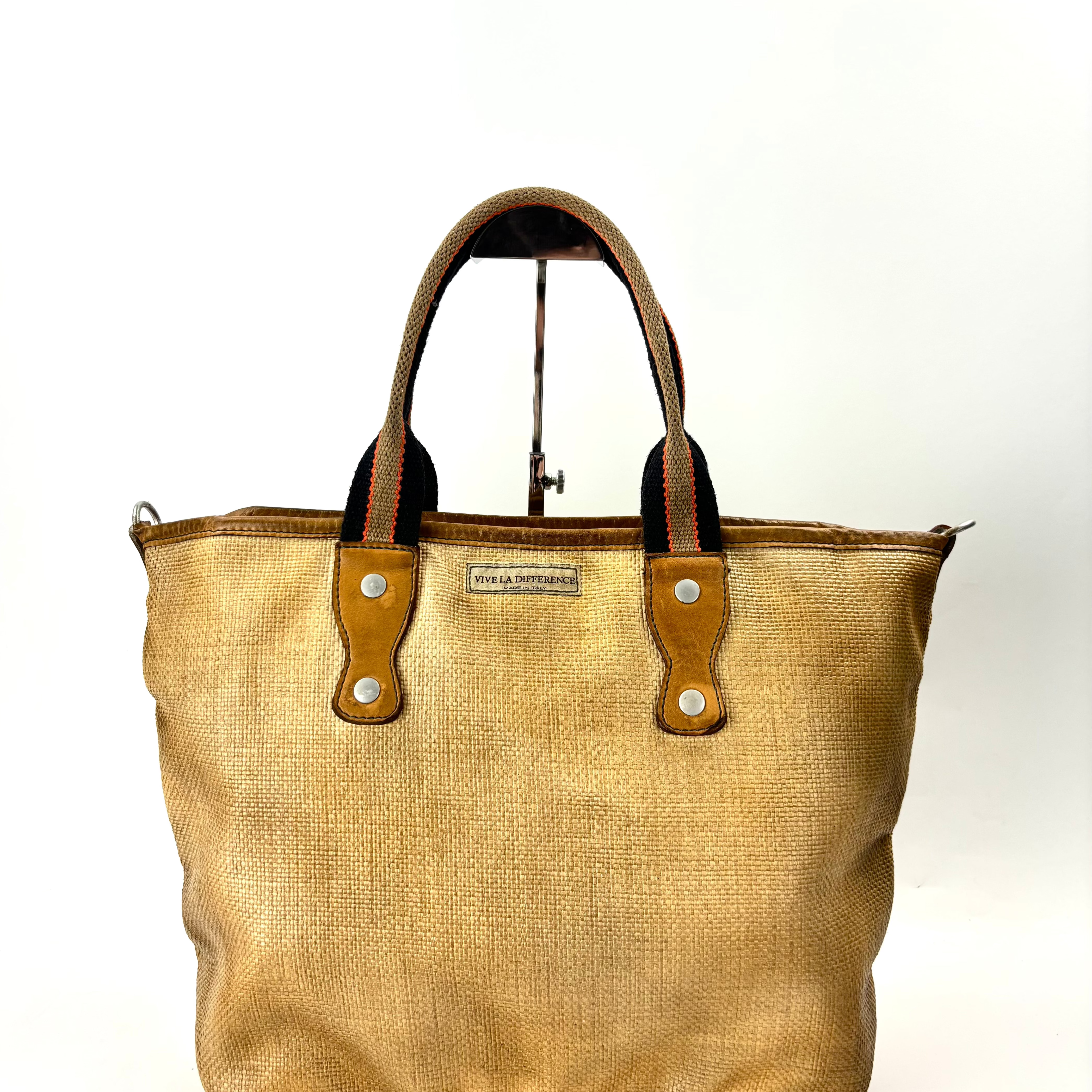 Vive La Difference BASKET STRAW Contrast Handle Large Raffia Tote - Big Bag NY
