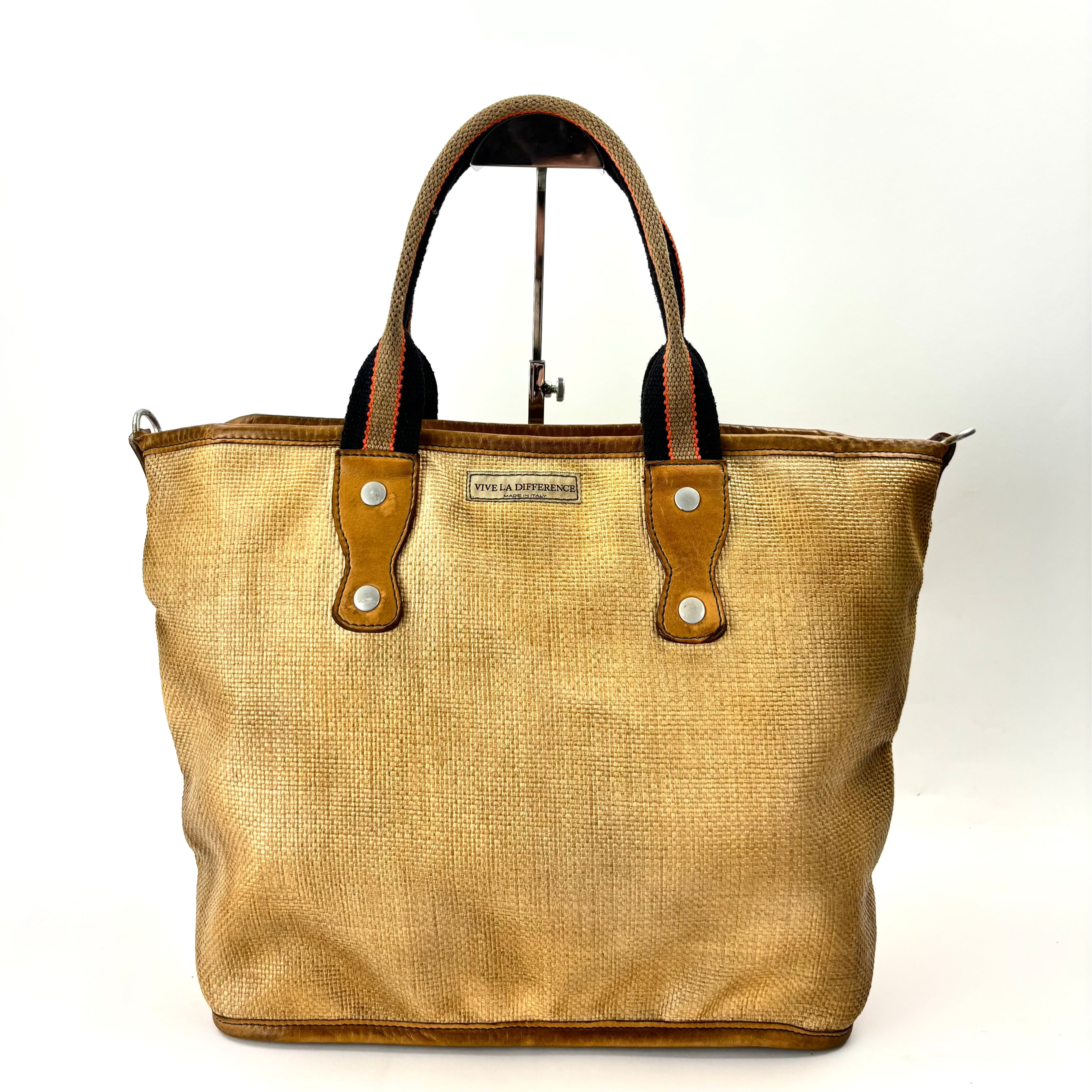 Vive La Difference BASKET STRAW Contrast Handle Large Raffia Tote - Big Bag NY
