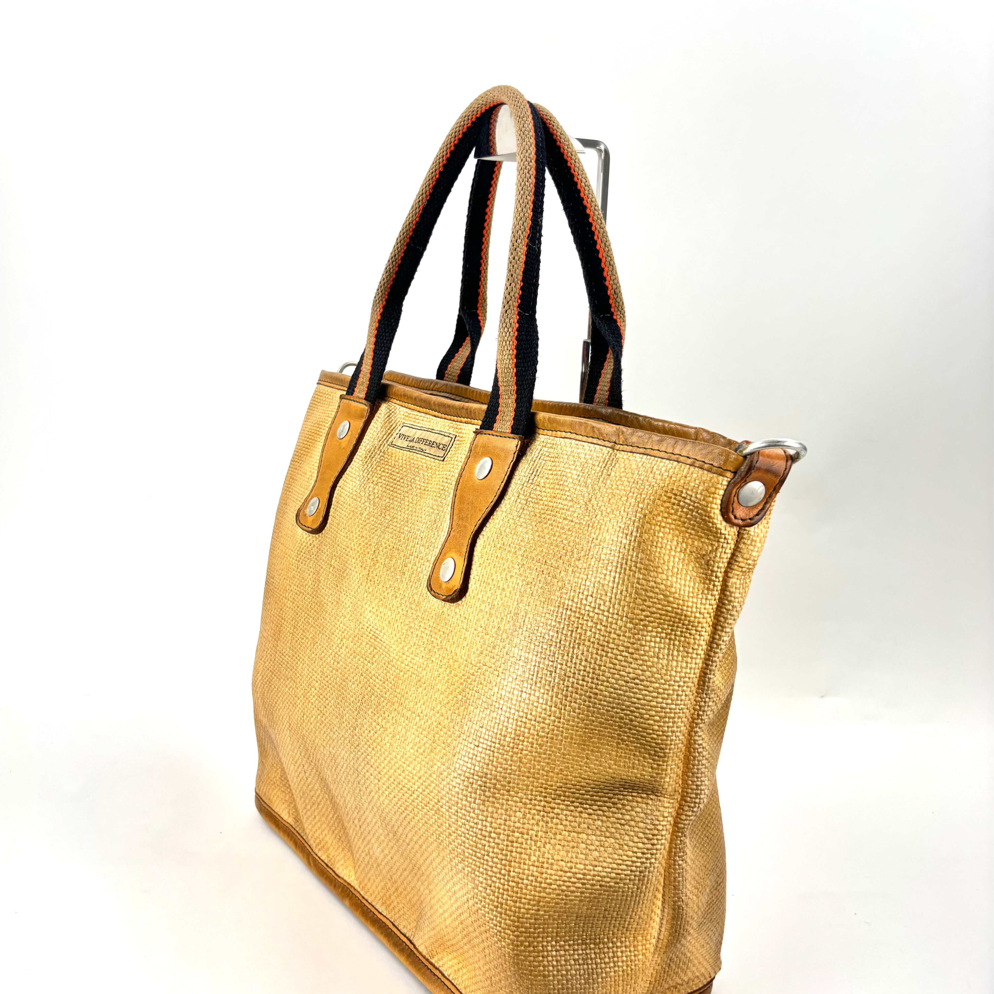 Vive La Difference BASKET STRAW Contrast Handle Large Raffia Tote - Big Bag NY 1