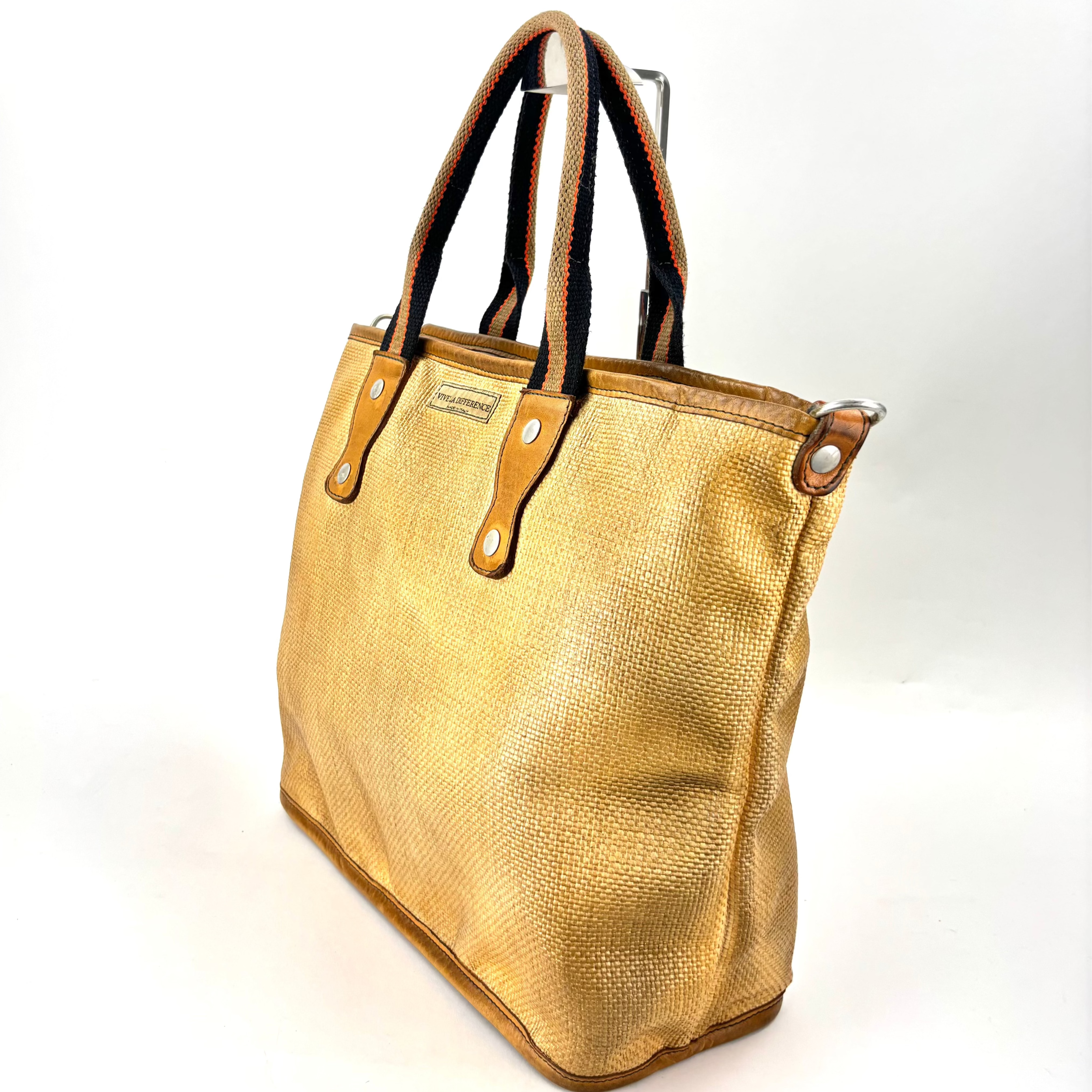 Vive La Difference BASKET STRAW Contrast Handle Large Raffia Tote - Big Bag NY 1