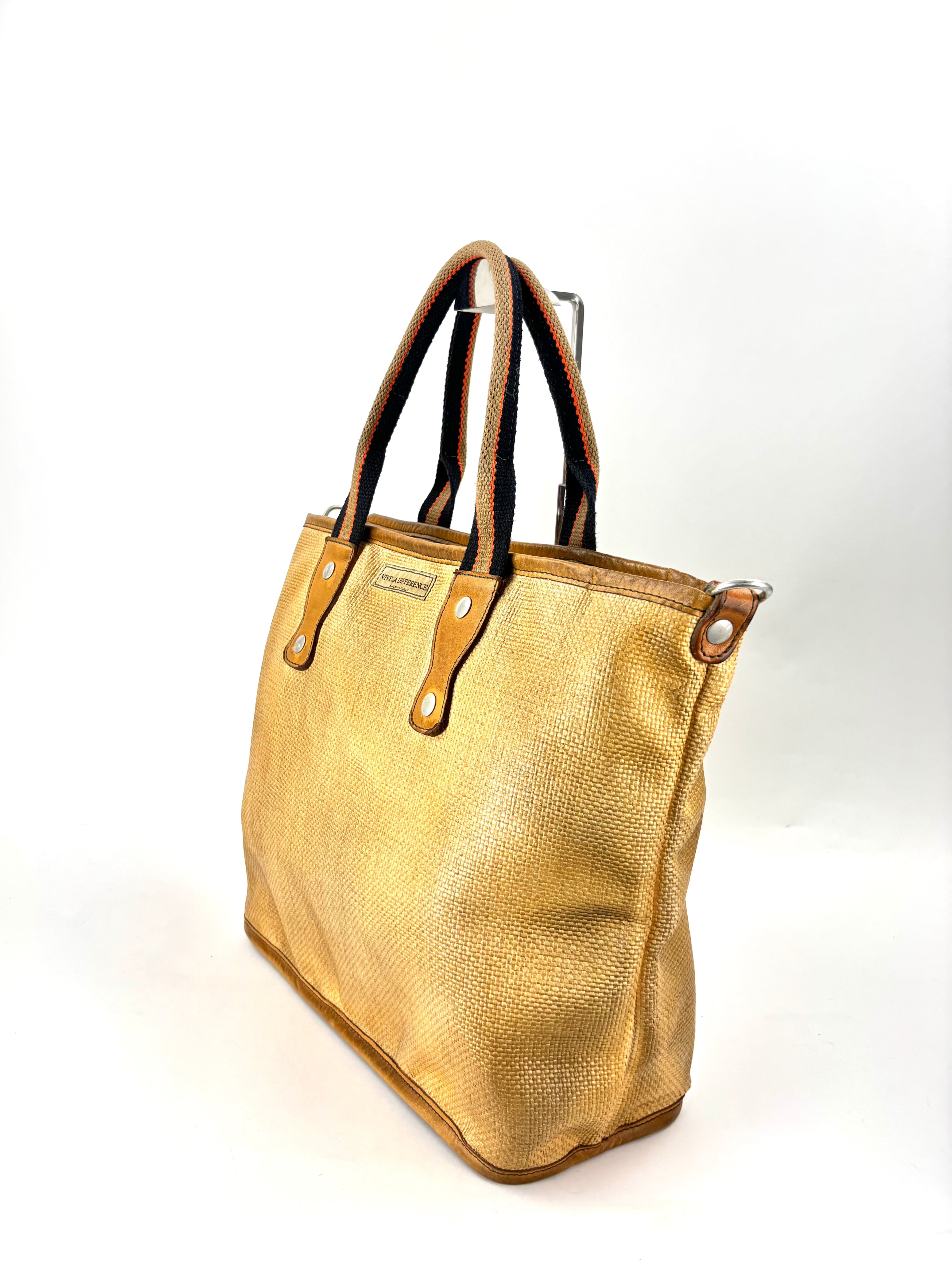 Vive La Difference BASKET STRAW Contrast Handle Large Raffia Tote - Big Bag NY 1