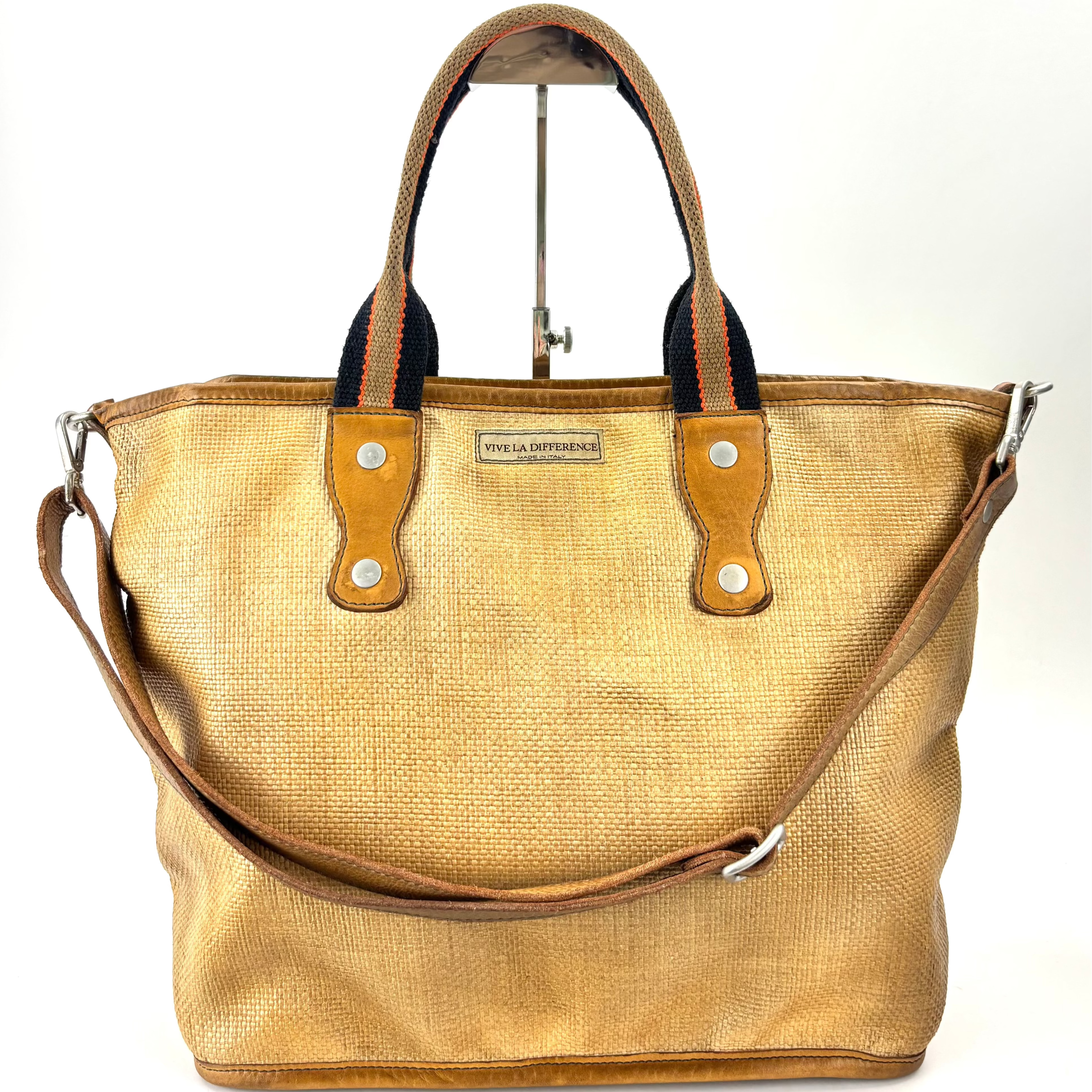 Vive La Difference BASKET STRAW Contrast Handle Large Raffia Tote - Big Bag NY 1