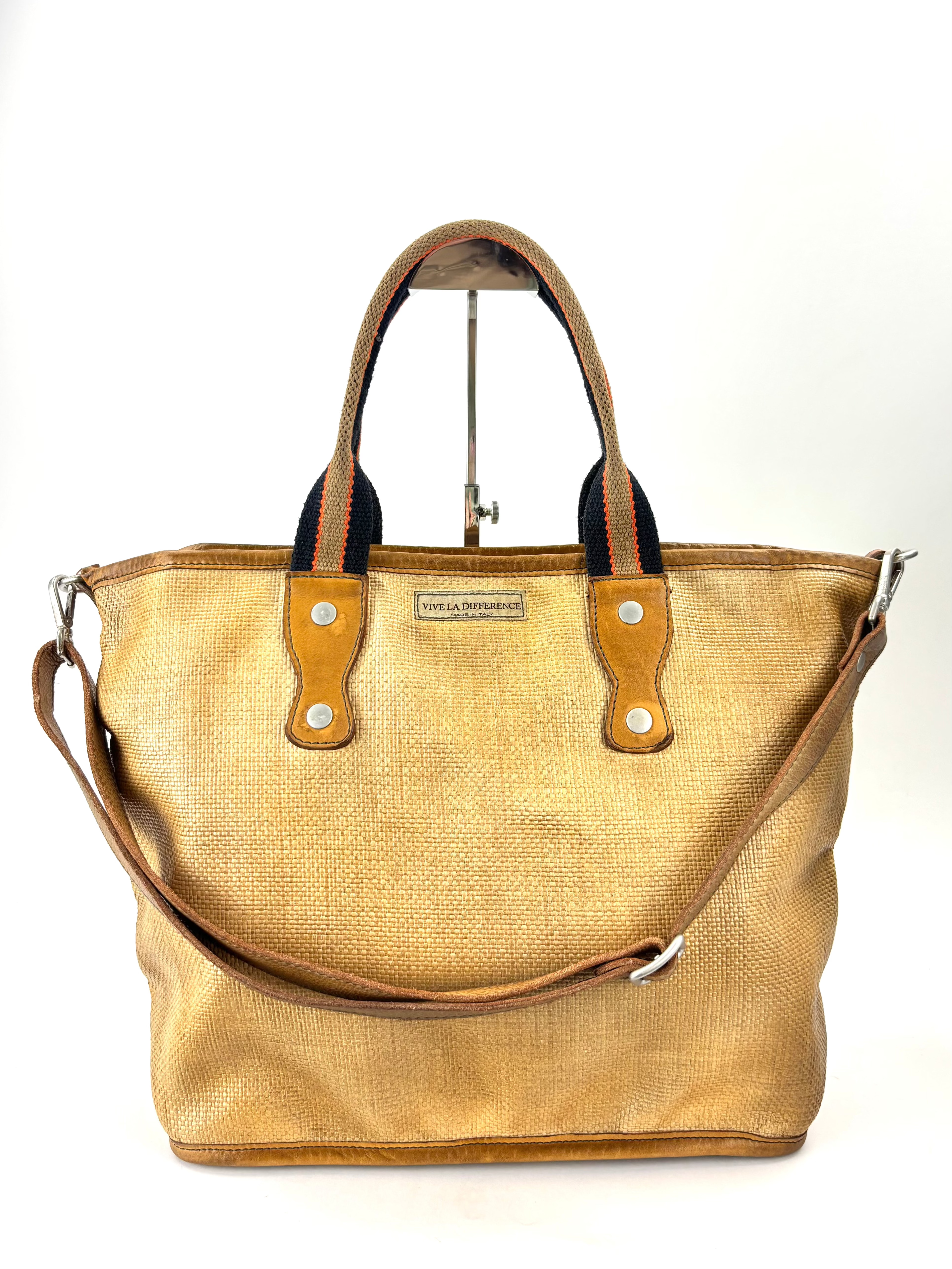 Vive La Difference BASKET STRAW Contrast Handle Large Raffia Tote - Big Bag NY 1