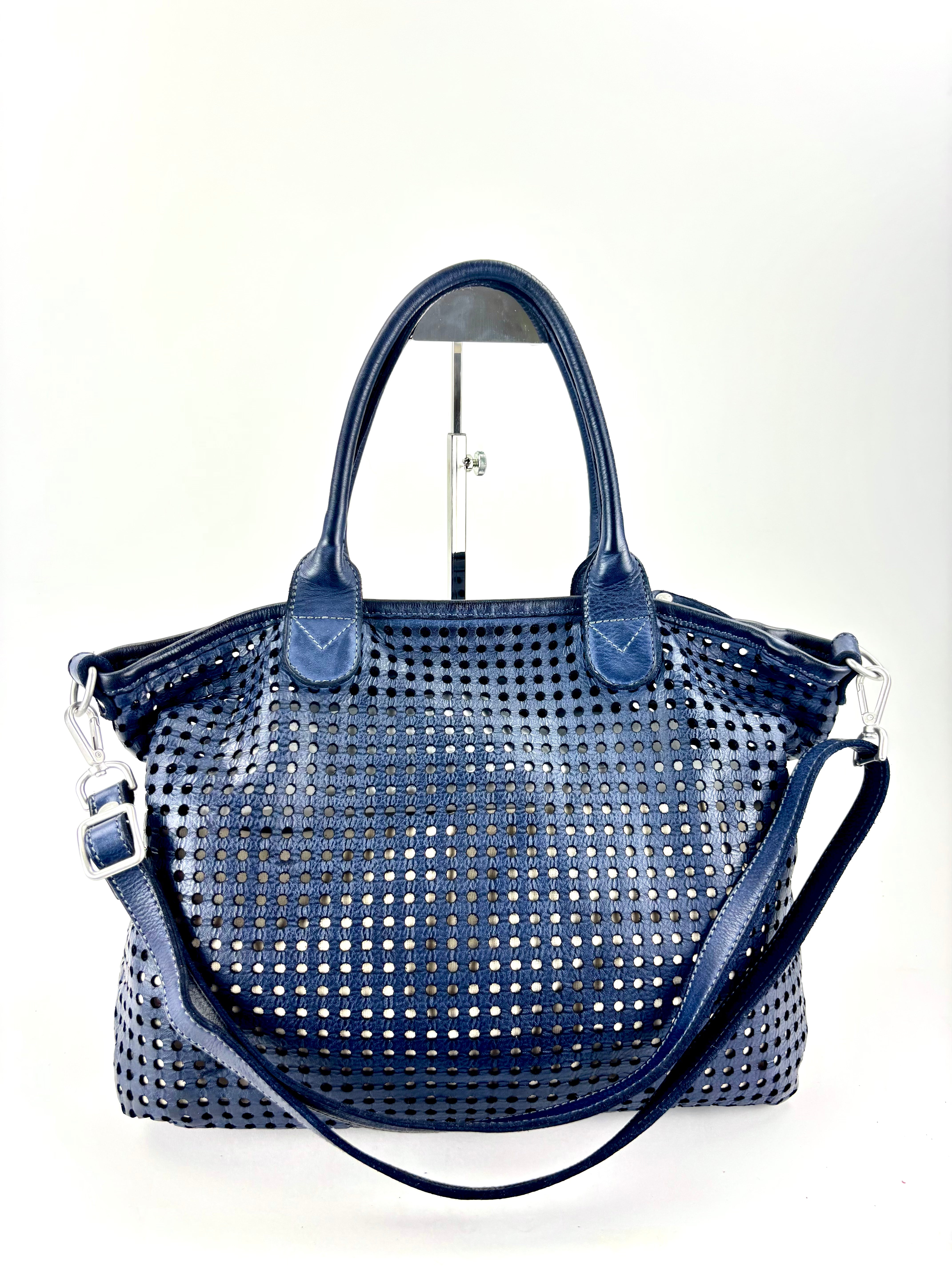 Vive La Difference FLAMINGO MAXI DOTS Perforated Tote INK BLUE - Big Bag NY 2