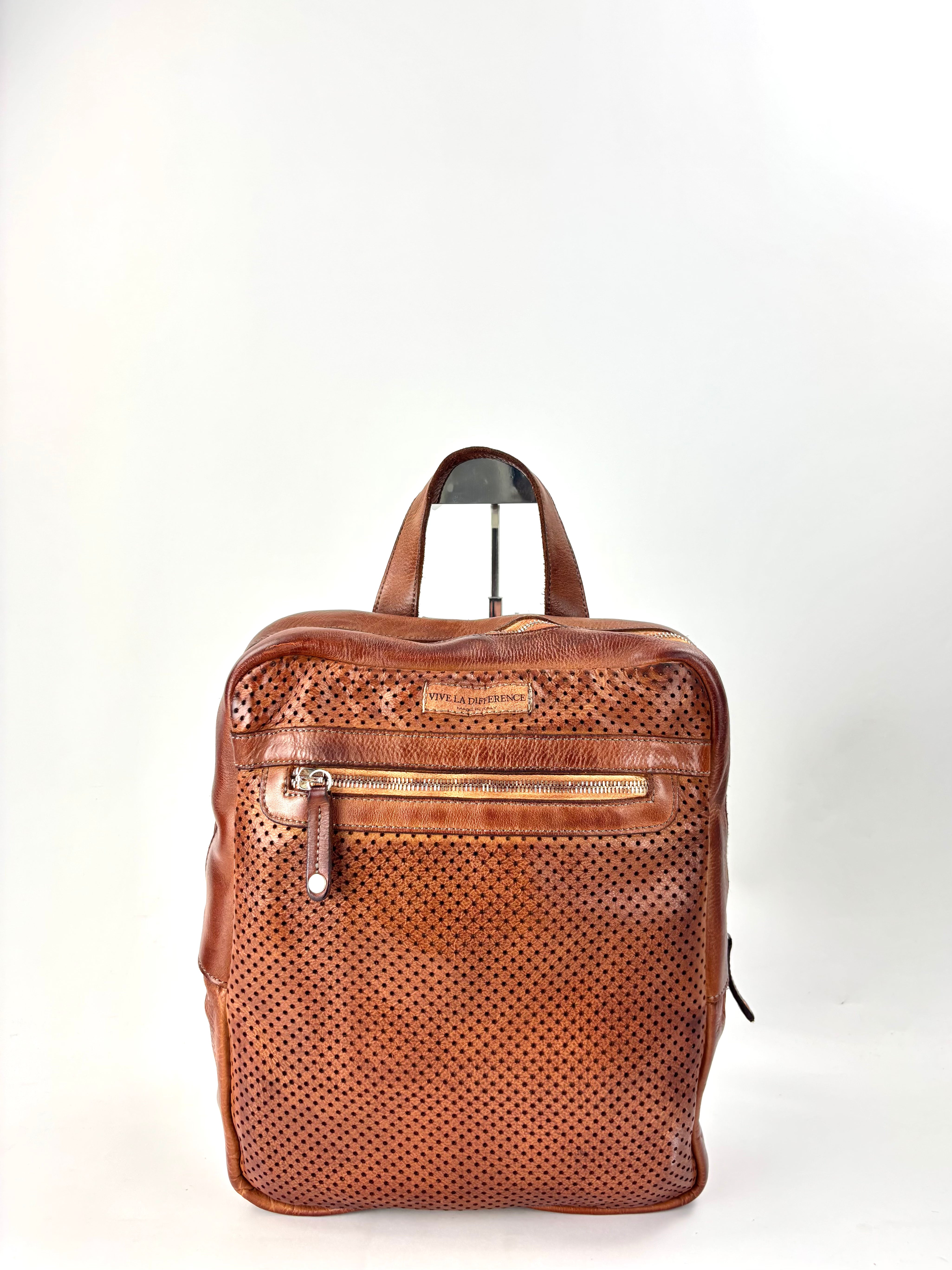 Vive La Difference FREELANCE DOTS Leather Backpack Caramel - Big Bag NY