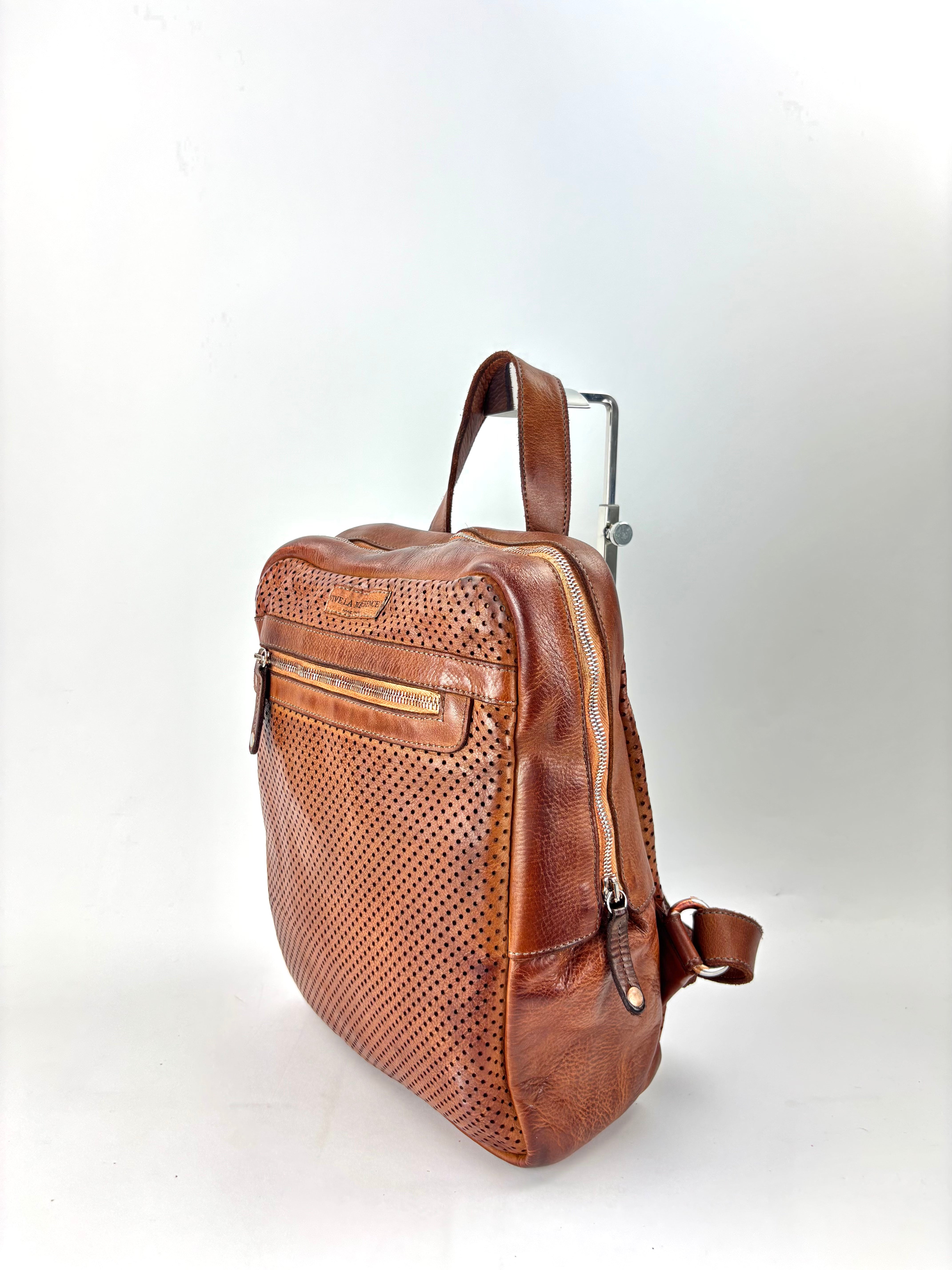 Vive La Difference FREELANCE DOTS Leather Backpack Caramel - Big Bag NY 1