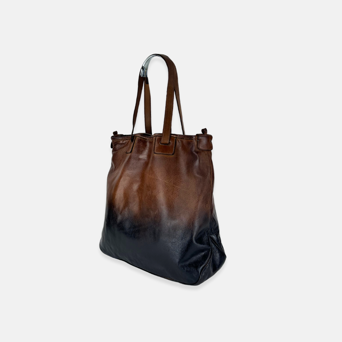 Vive La Difference Re-Edition Degrade Leather Tote Bag in Dark Caramel