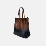 Vive La Difference Re-Edition Degrade Leather Tote Bag in Dark Caramel