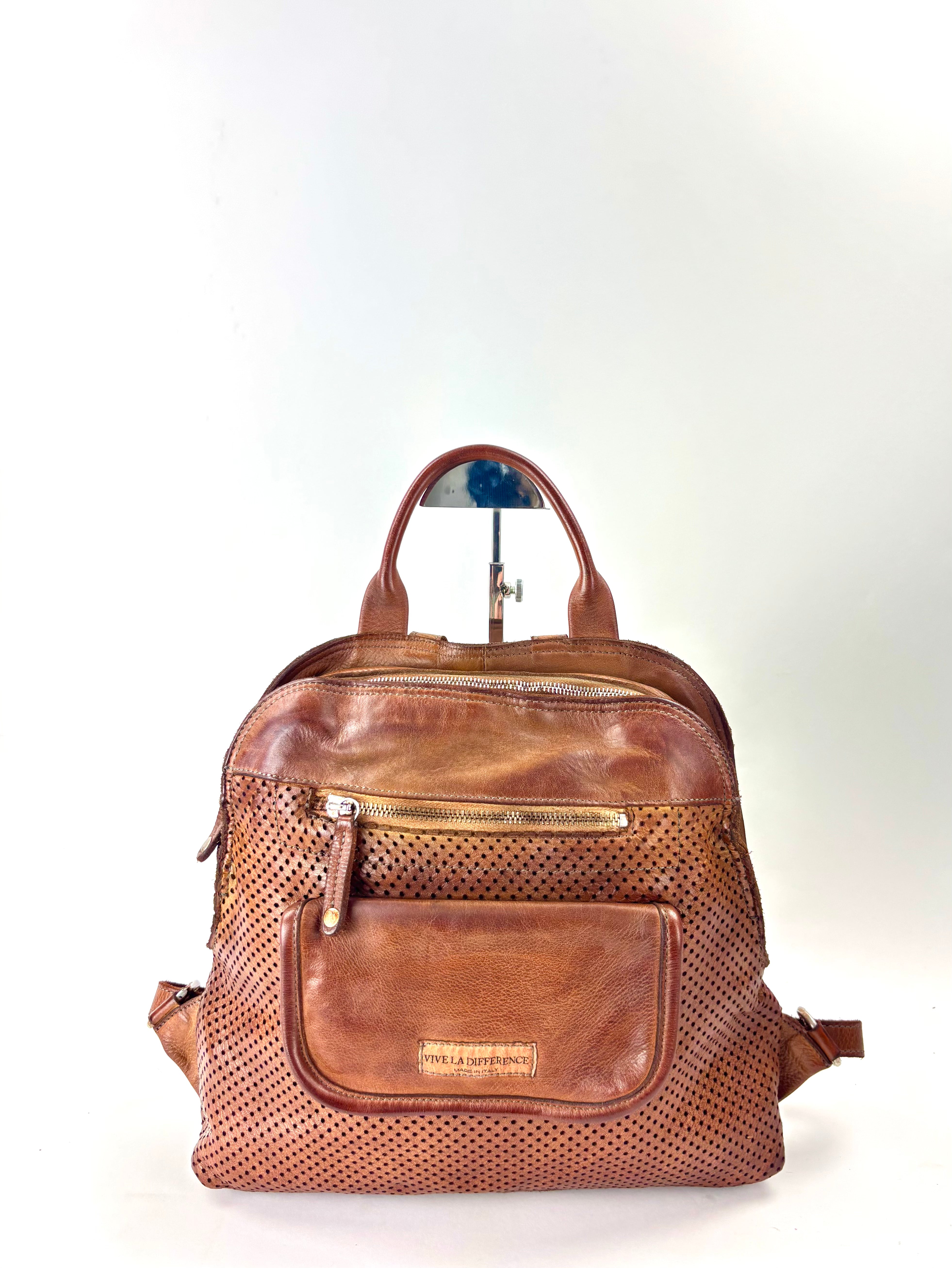 Vive La Difference SUDEST DOTS Leather Backpack CARAMEL - Big Bag NY