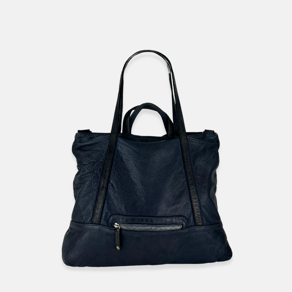 Vive La Difference Two Tone Double Handle Tote Bag in Washed Indigo - Big Bag NY
