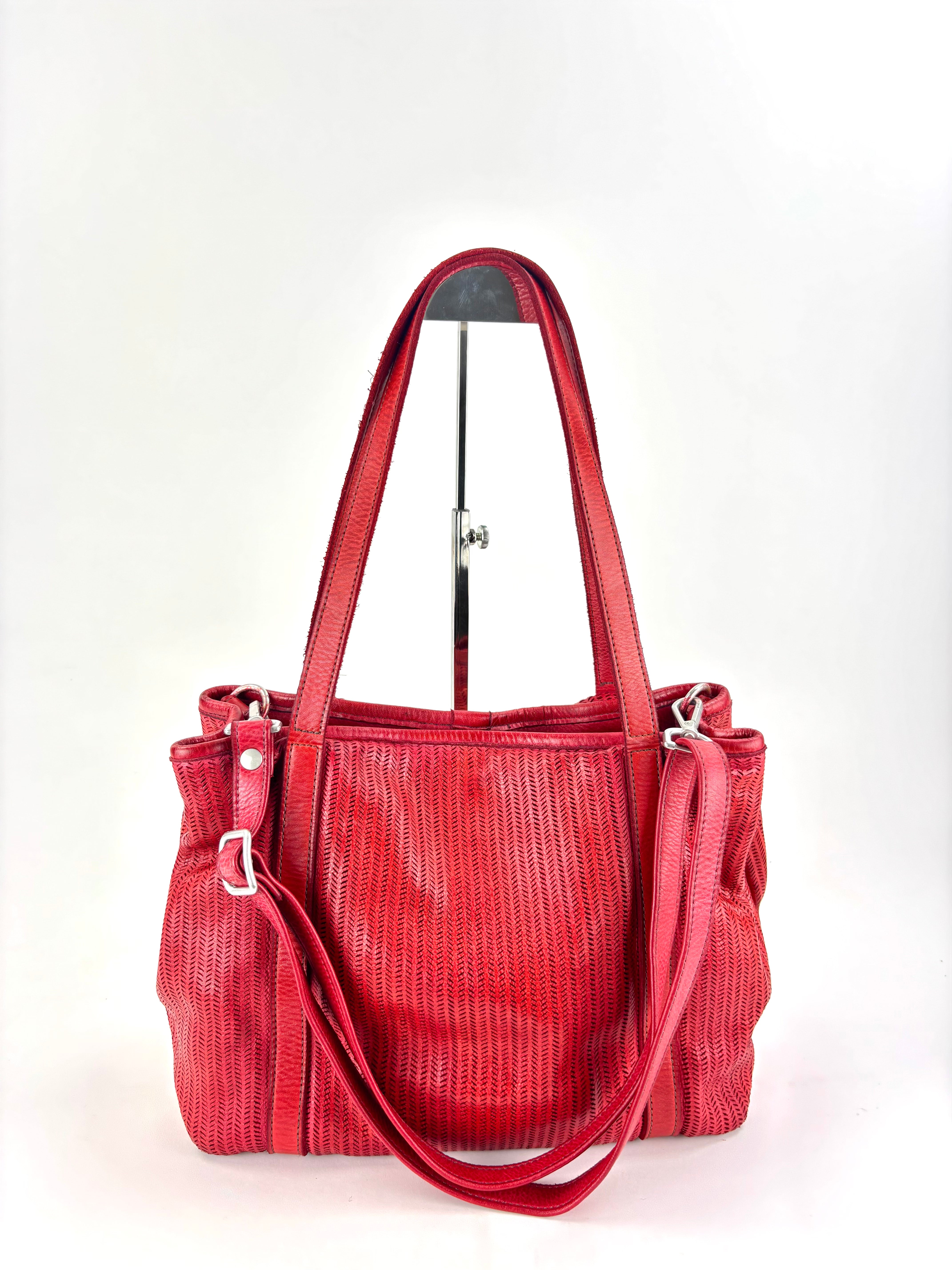 Vive La Difference WINGS Perforated Leather multi compartment Tote CORAL - Big Bag NY 1