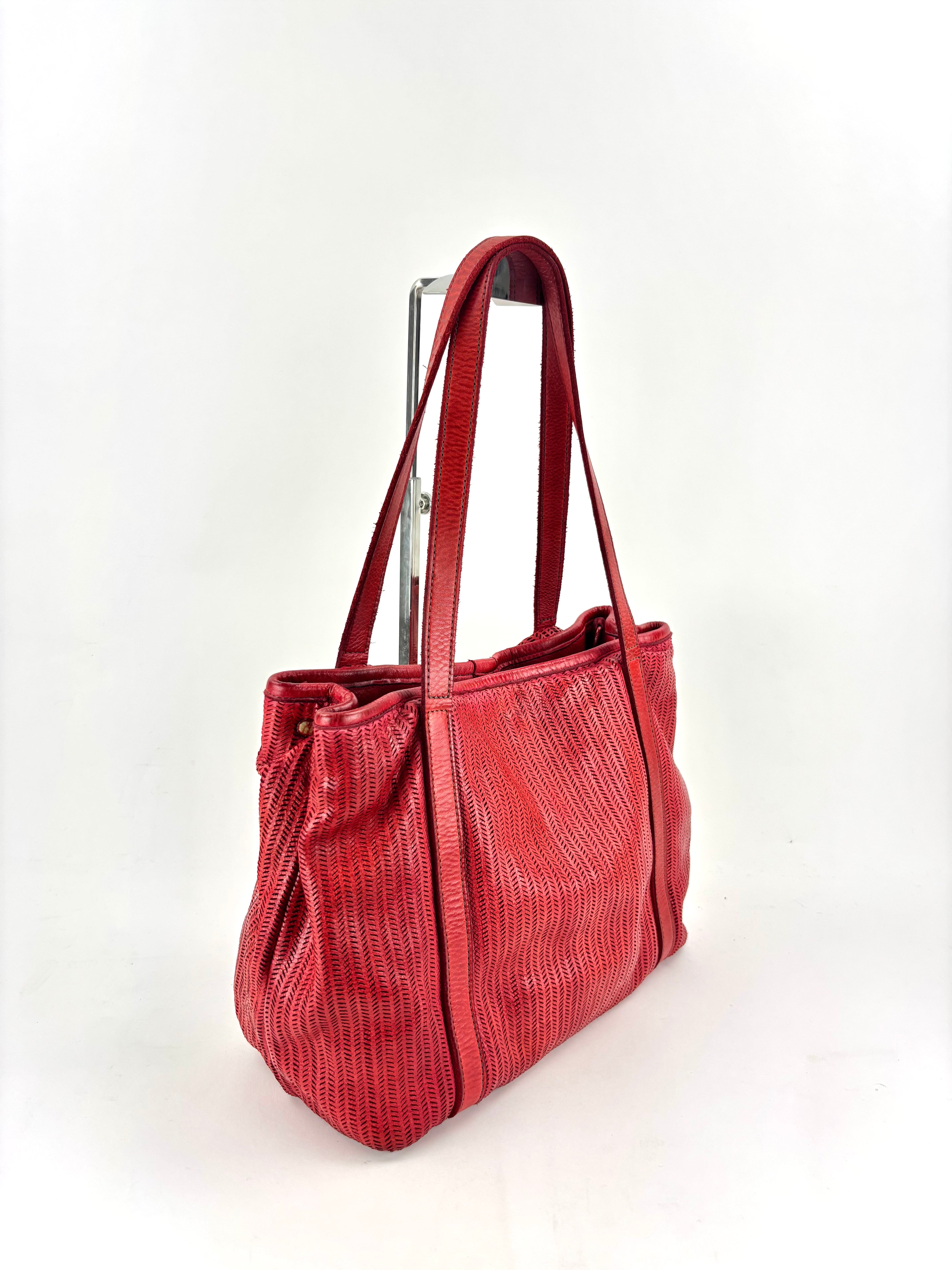 Vive La Difference WINGS Perforated Leather multi compartment Tote CORAL - Big Bag NY 2