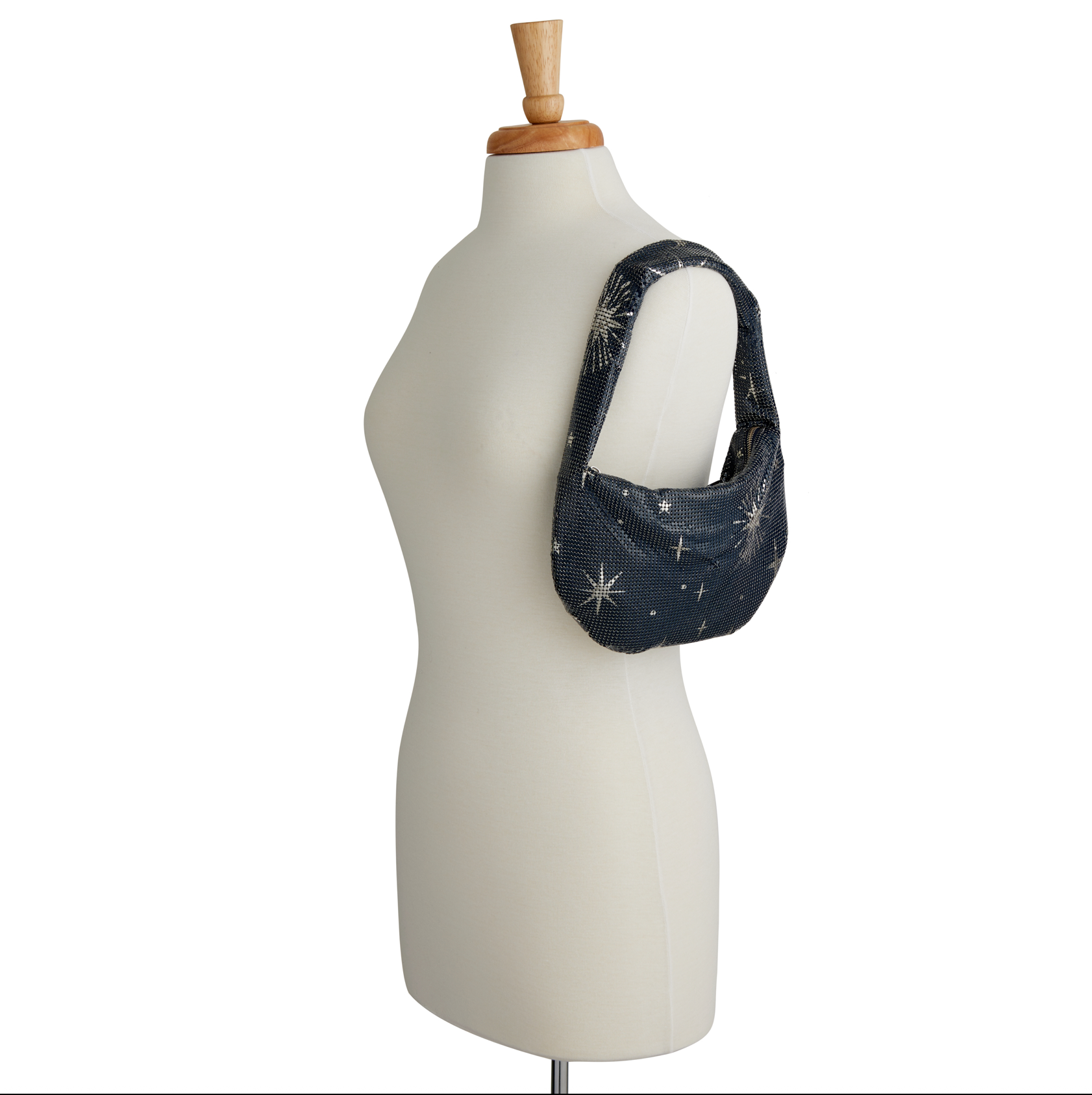 Whiting and Davis Diana Star Hobo Shoulder Bag Navy with Silver stars - Big Bag NY body shot 