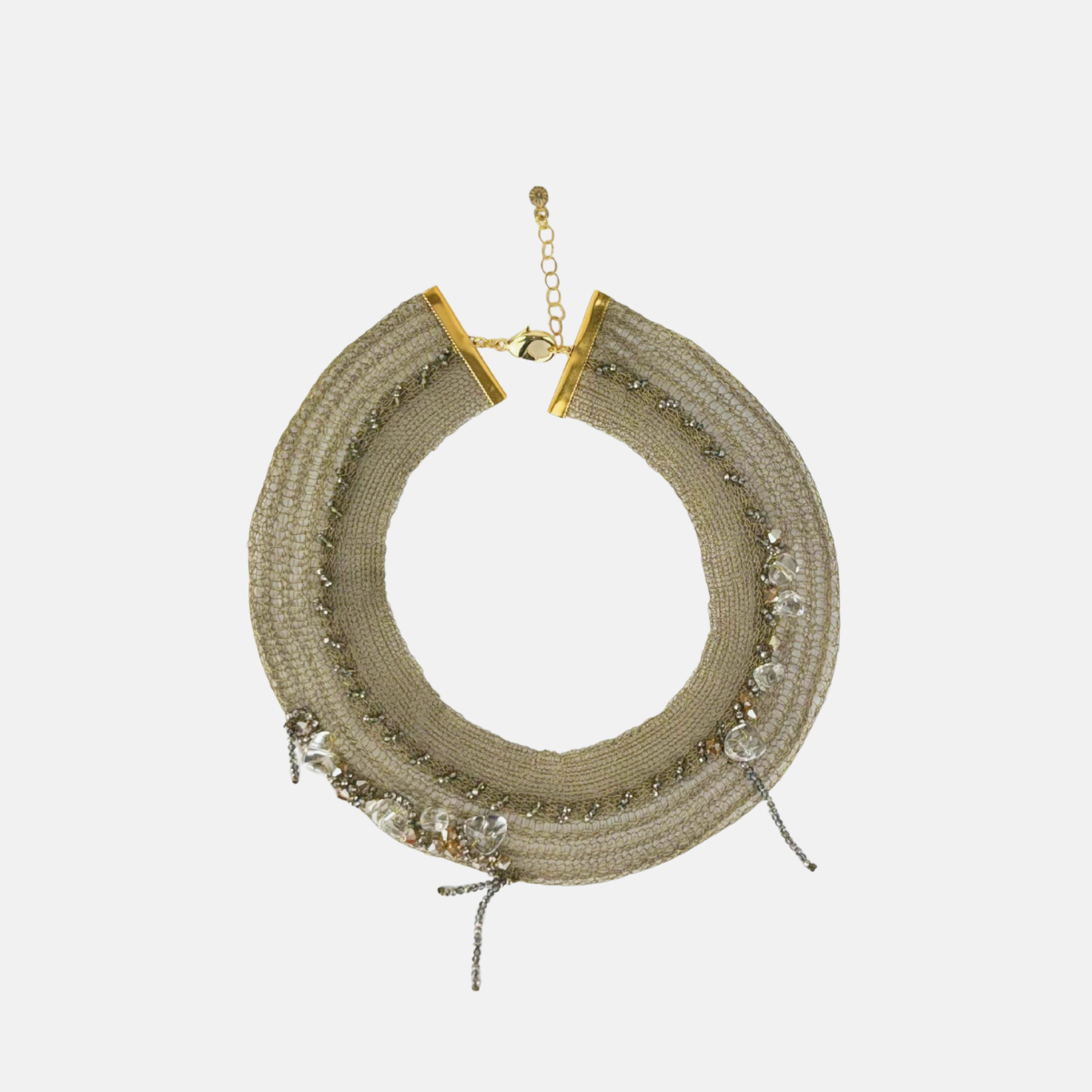 Woven Mesh Crystal Fringe Necklace - Big Bag NY