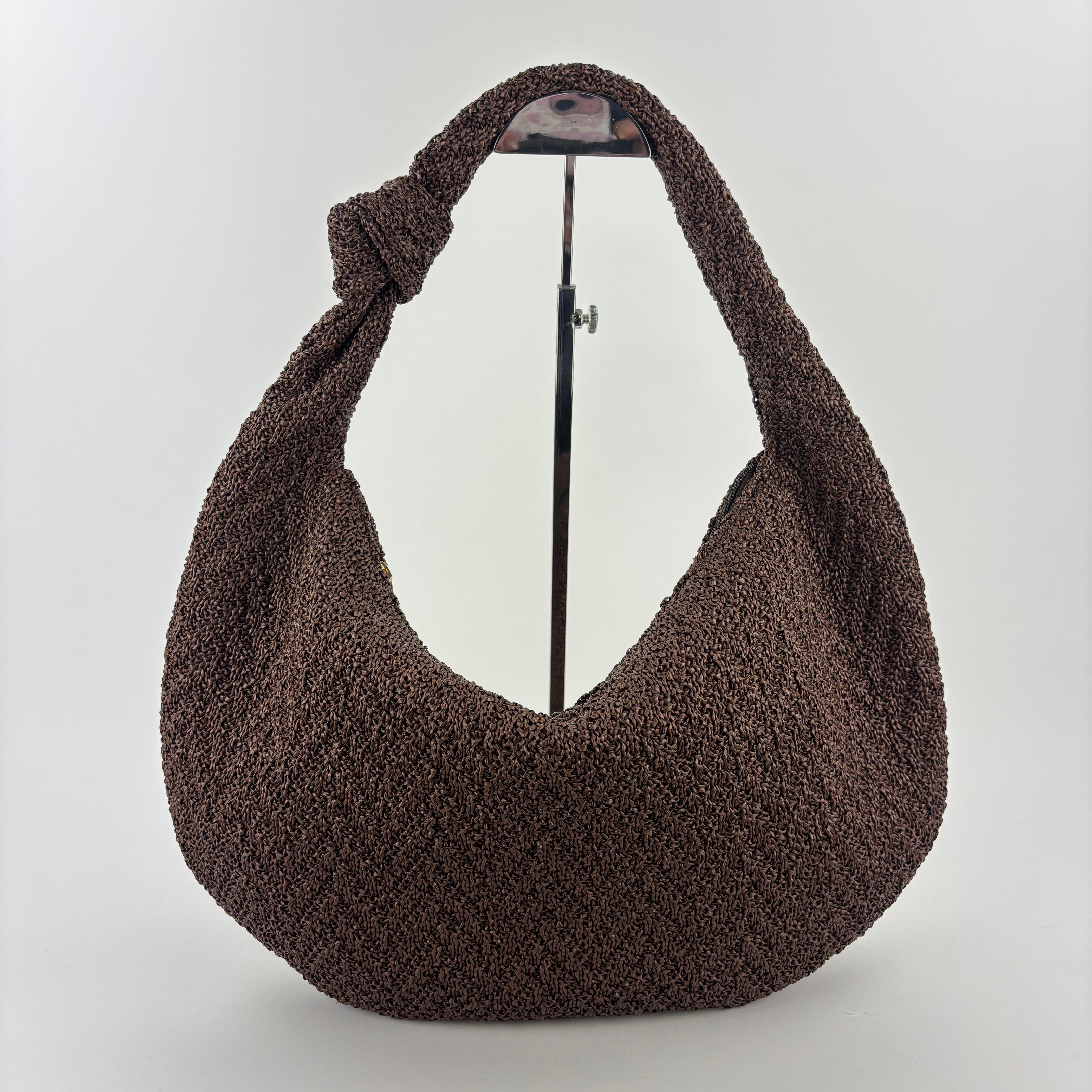 Woven Raffia Effect Hobo in Brown - Big Bag NY