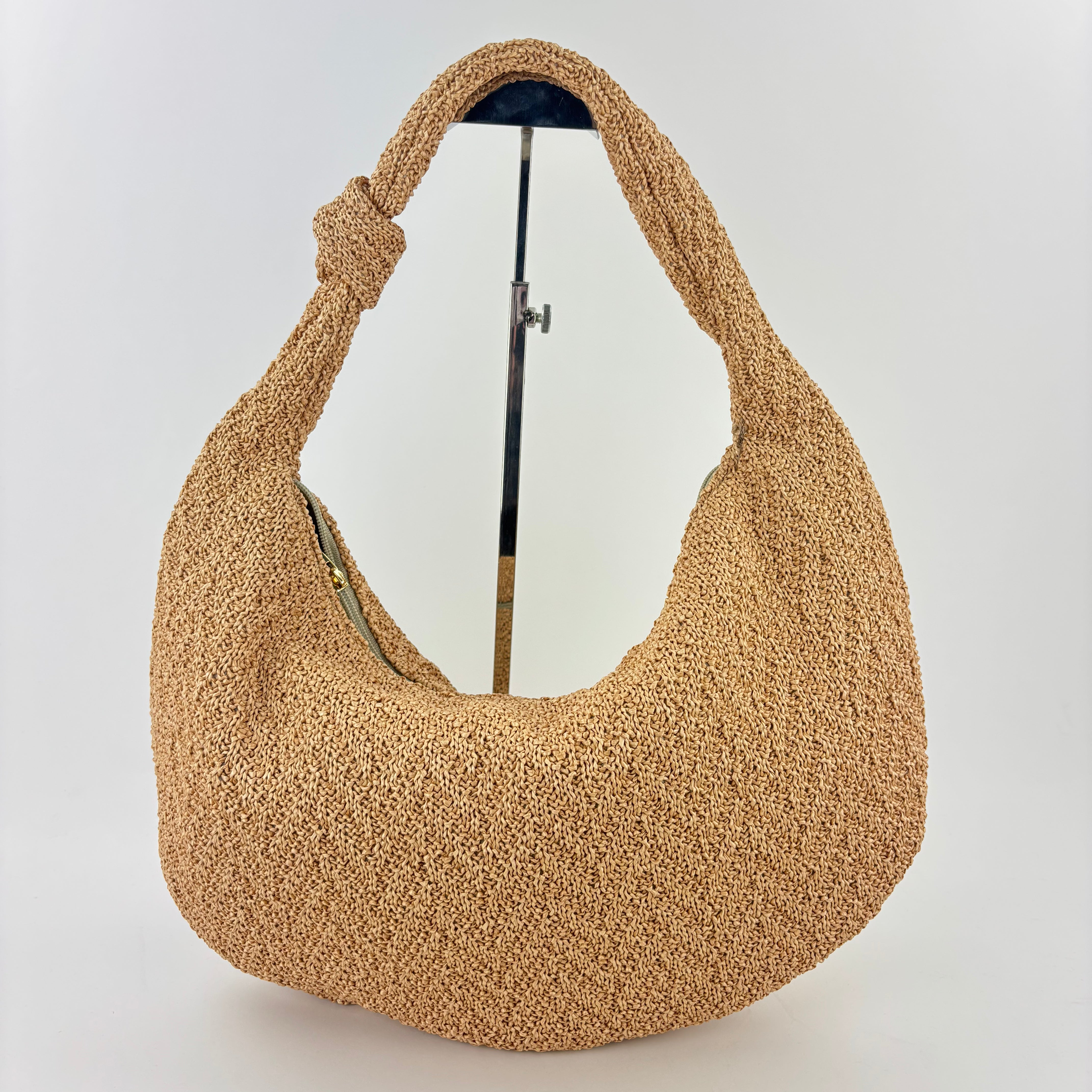 Woven Raffia Effect Hobo in Natural - Big Bag NY