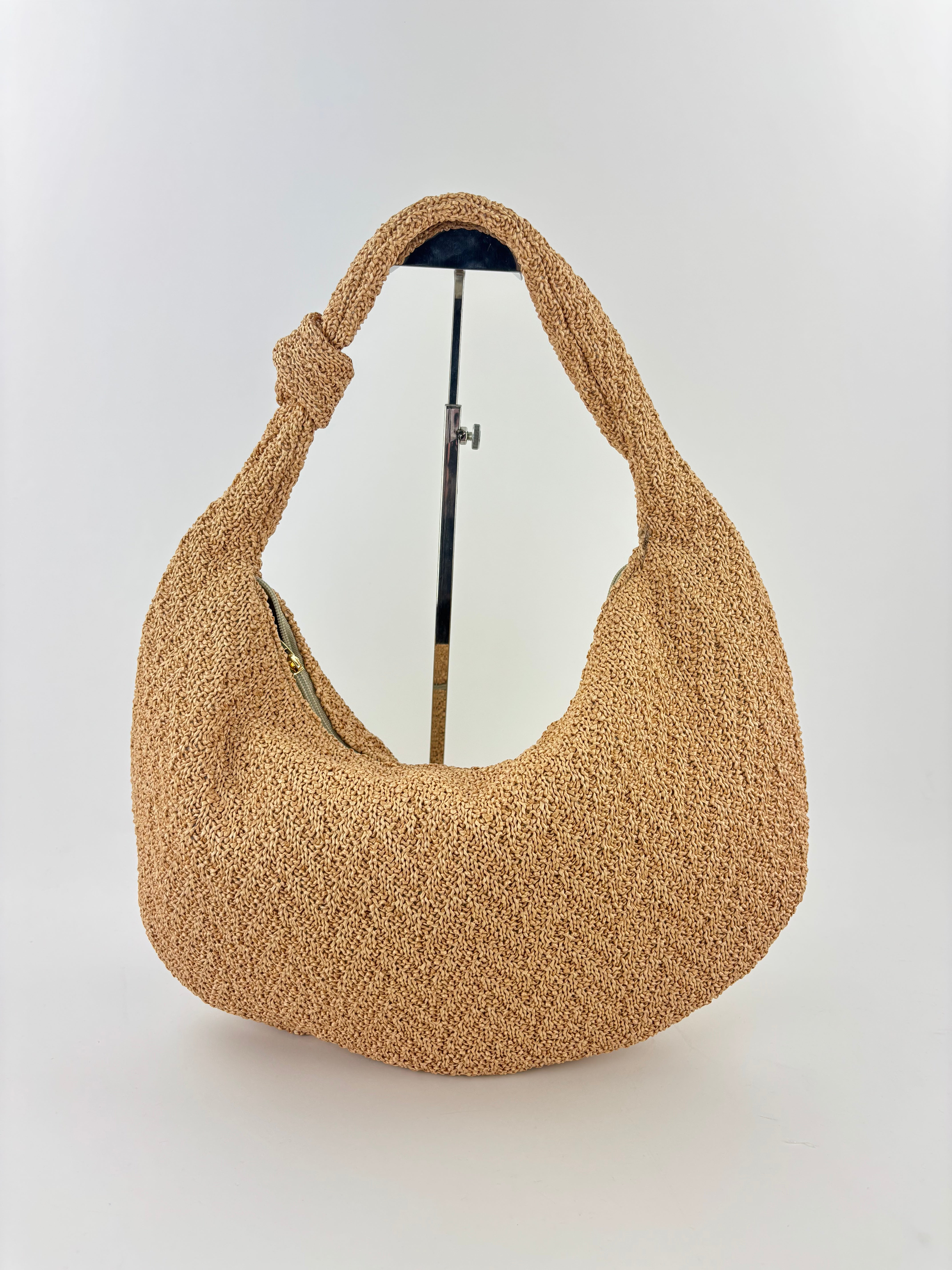 Woven Raffia Effect Hobo in Natural - Big Bag NY